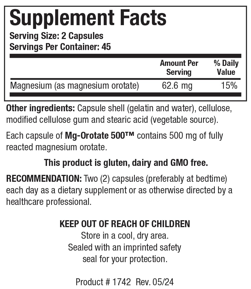 BIOTICS RESEARCH Magnesium Orotate 500mg Supplement side view