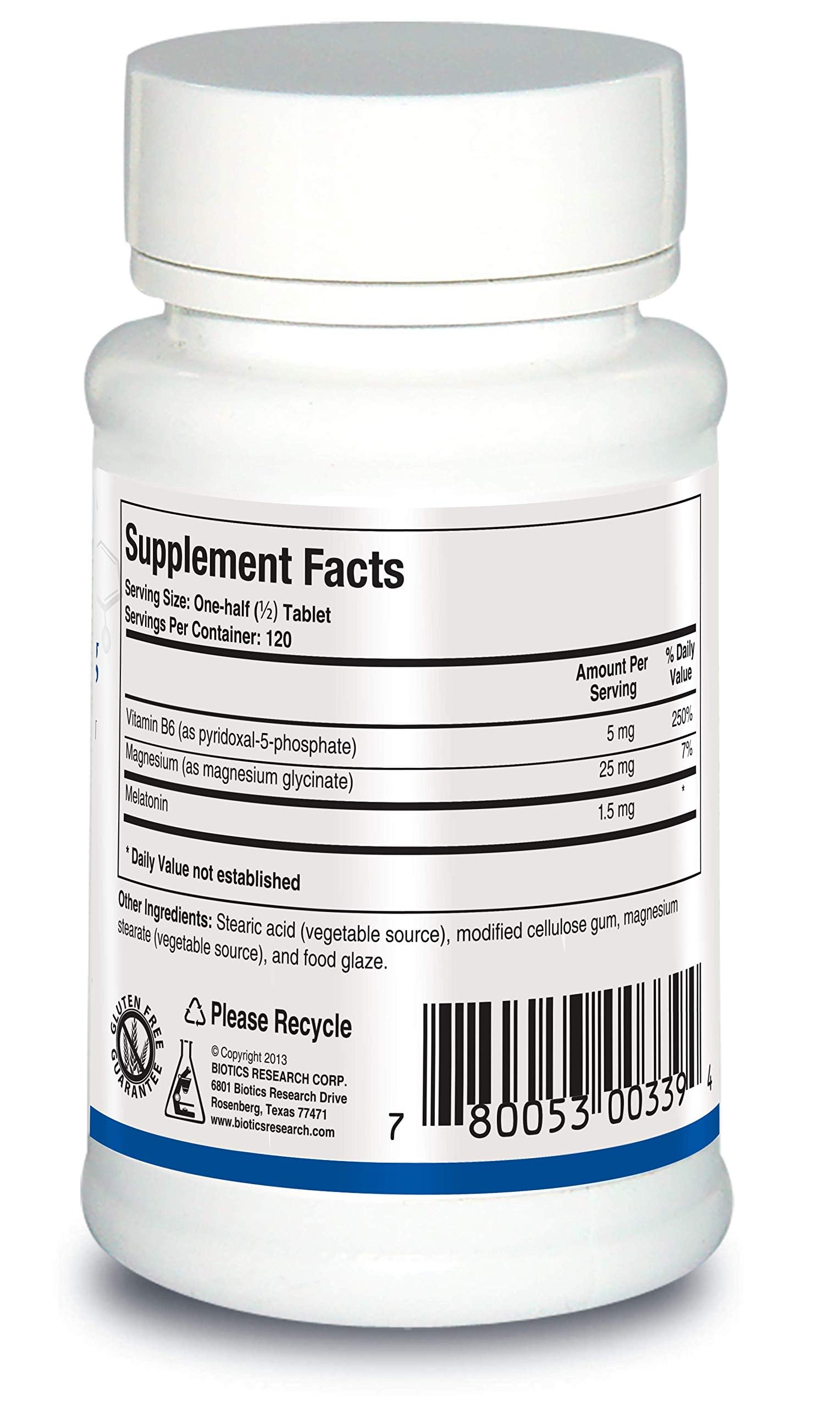 BIOTICS RESEARCH Melatonin-B6/Mag 60 tablets side view
