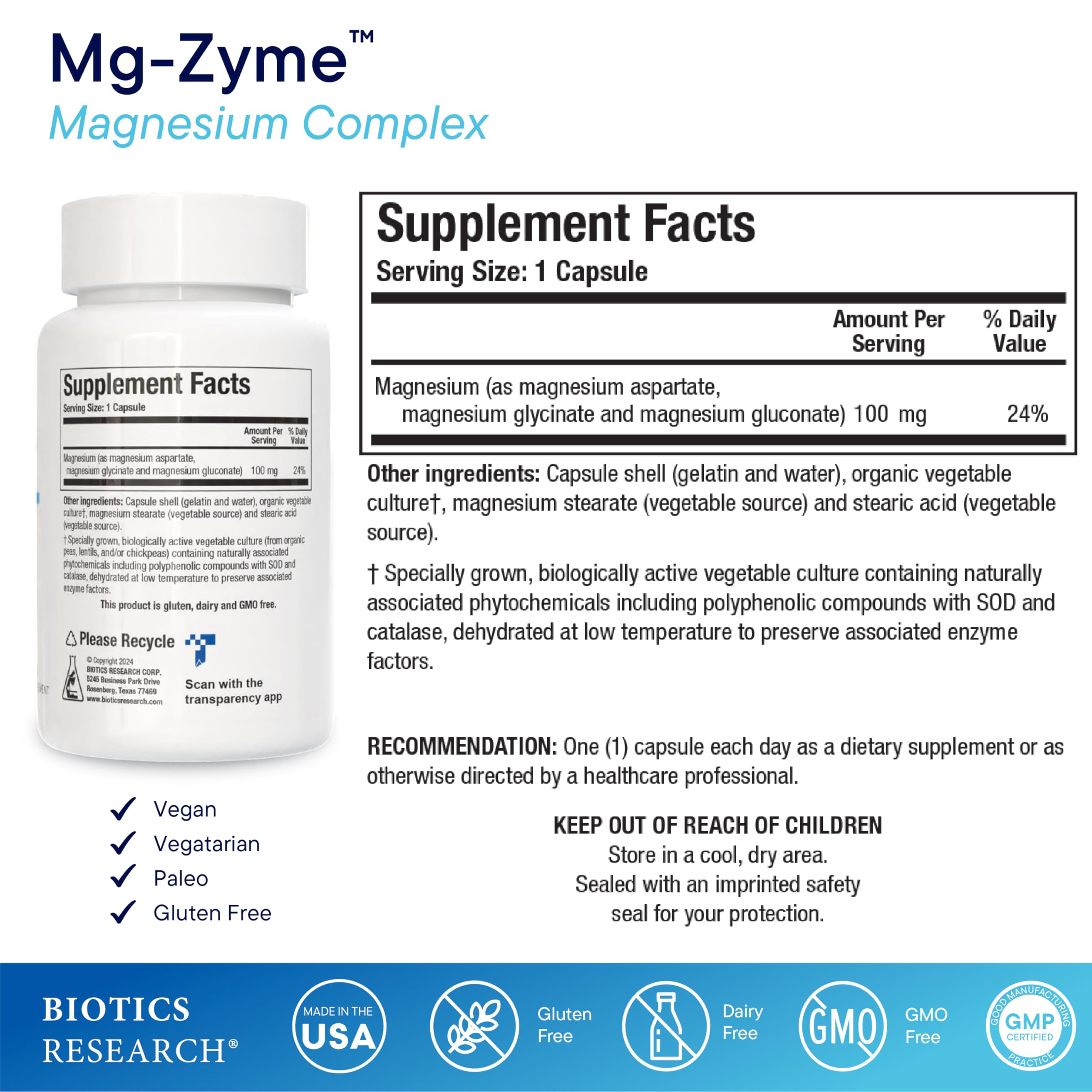 BIOTICS RESEARCH Mg-Zyme Magnesium Supplement side view