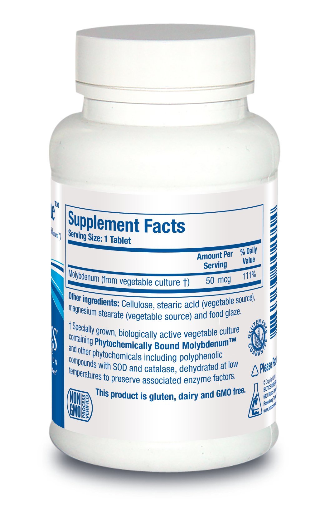 BIOTICS RESEARCH Molybdenum Trace Mineral Supplement side view