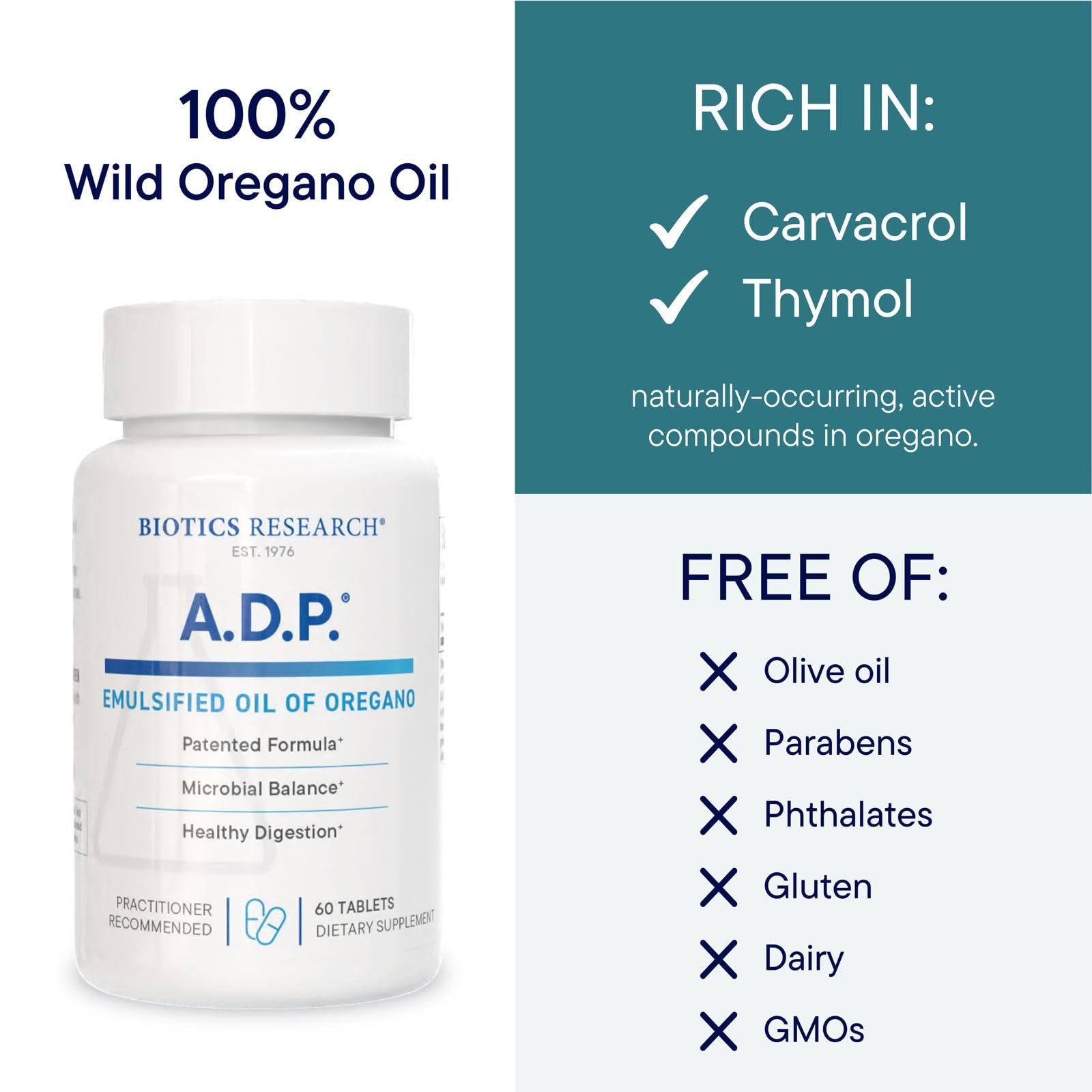 BIOTICS RESEARCH Oil of Oregano A.D.P 82g supplement back view