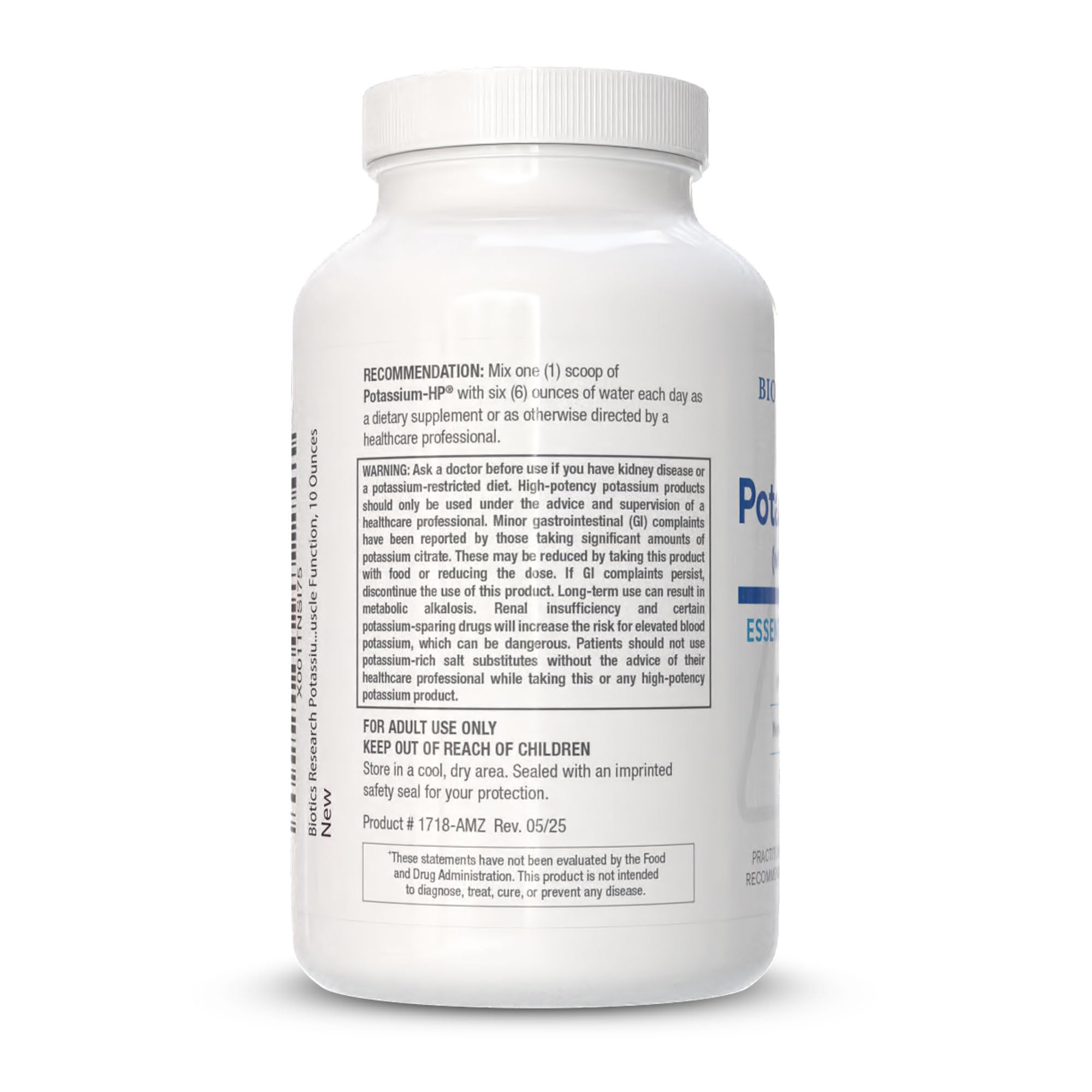 BIOTICS RESEARCH Potassium-HP Supplement 1200mg back view