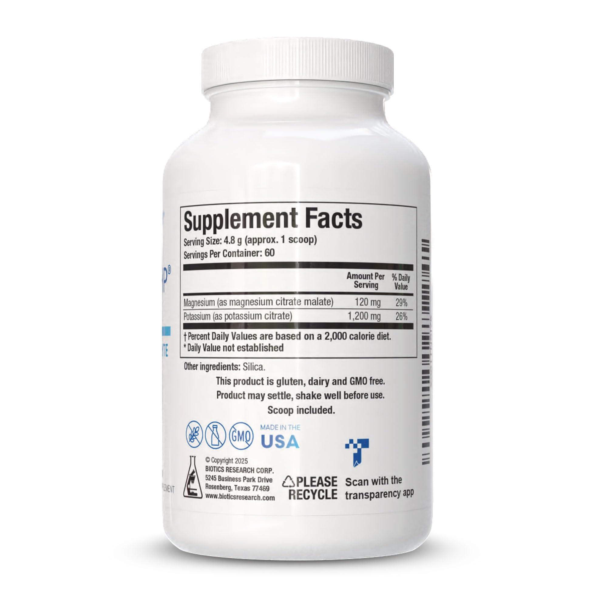 BIOTICS RESEARCH Potassium-HP Supplement 1200mg side view