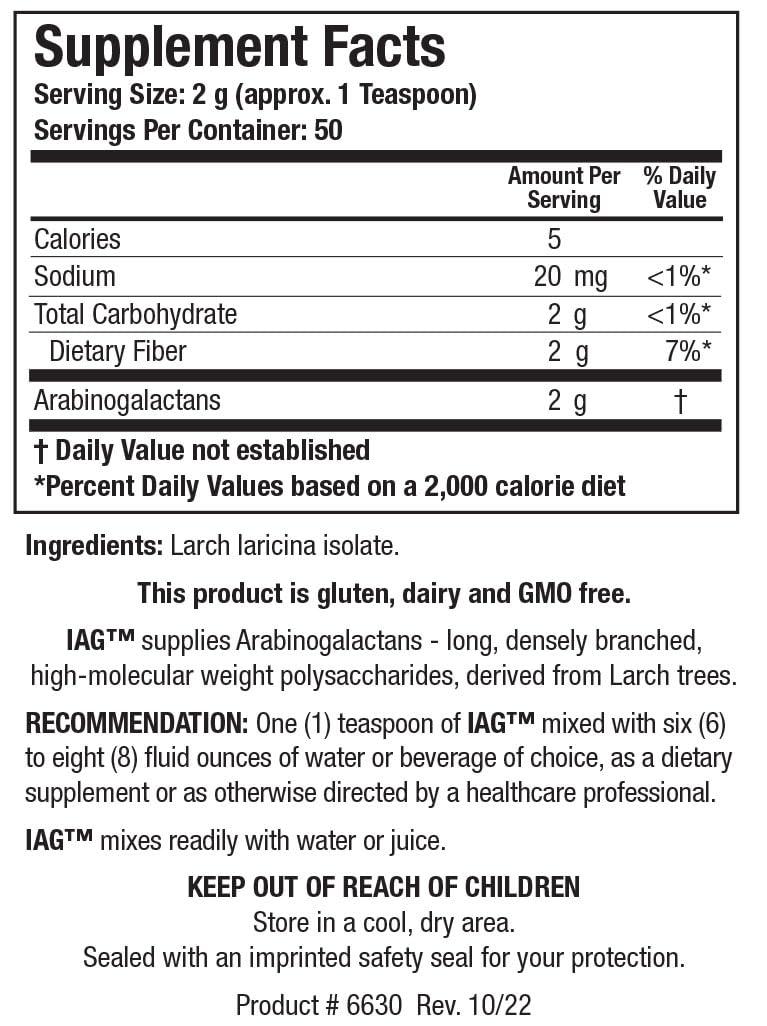 BIOTICS RESEARCH Prebiotic Powder 102g side view showing nutritional information
