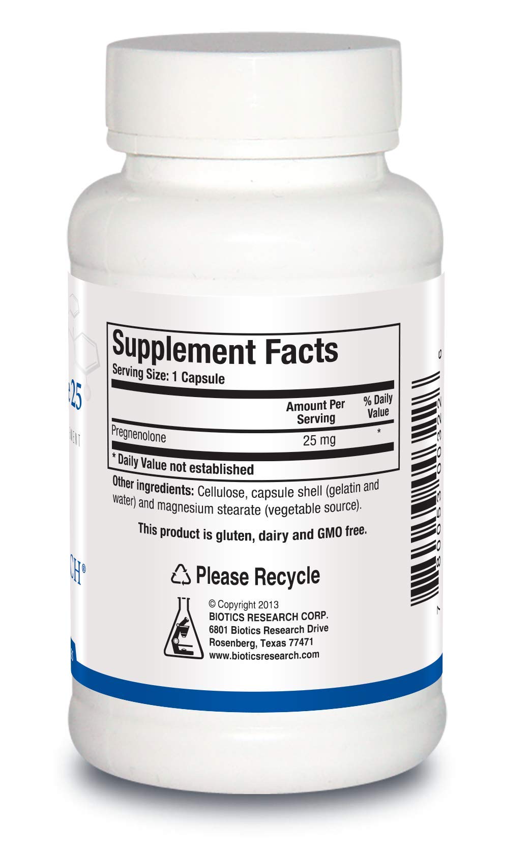 BIOTICS RESEARCH Pregnenolone supplement bottle with label