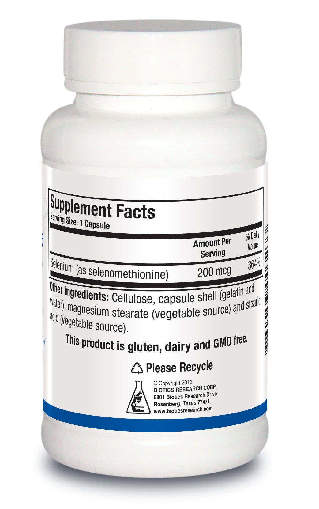BIOTICS RESEARCH Selenium Supplement bottle side view