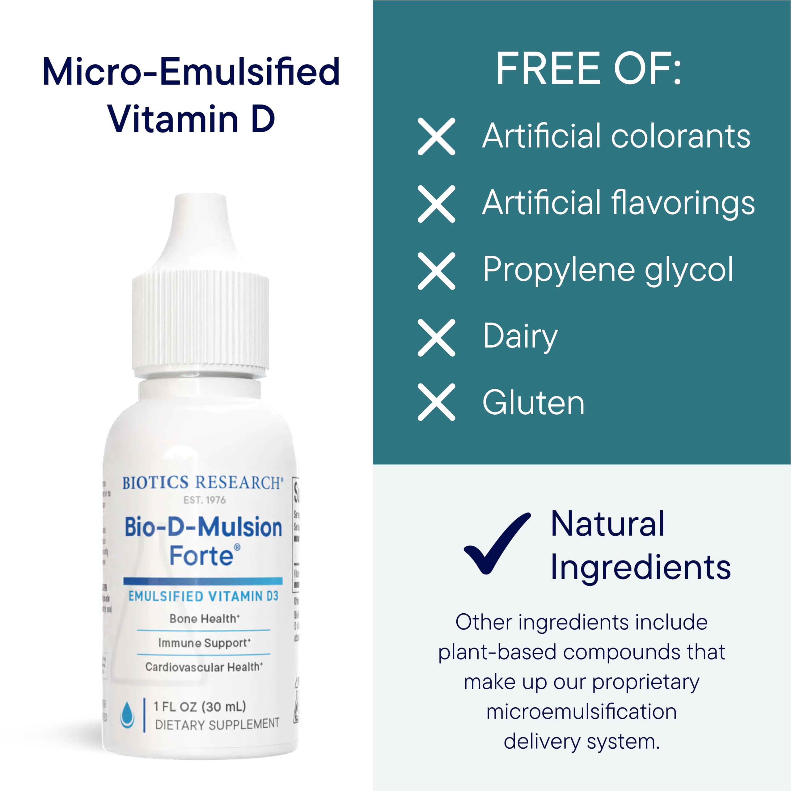 BIOTICS RESEARCH Vitamin D Supplement 28g ingredients list