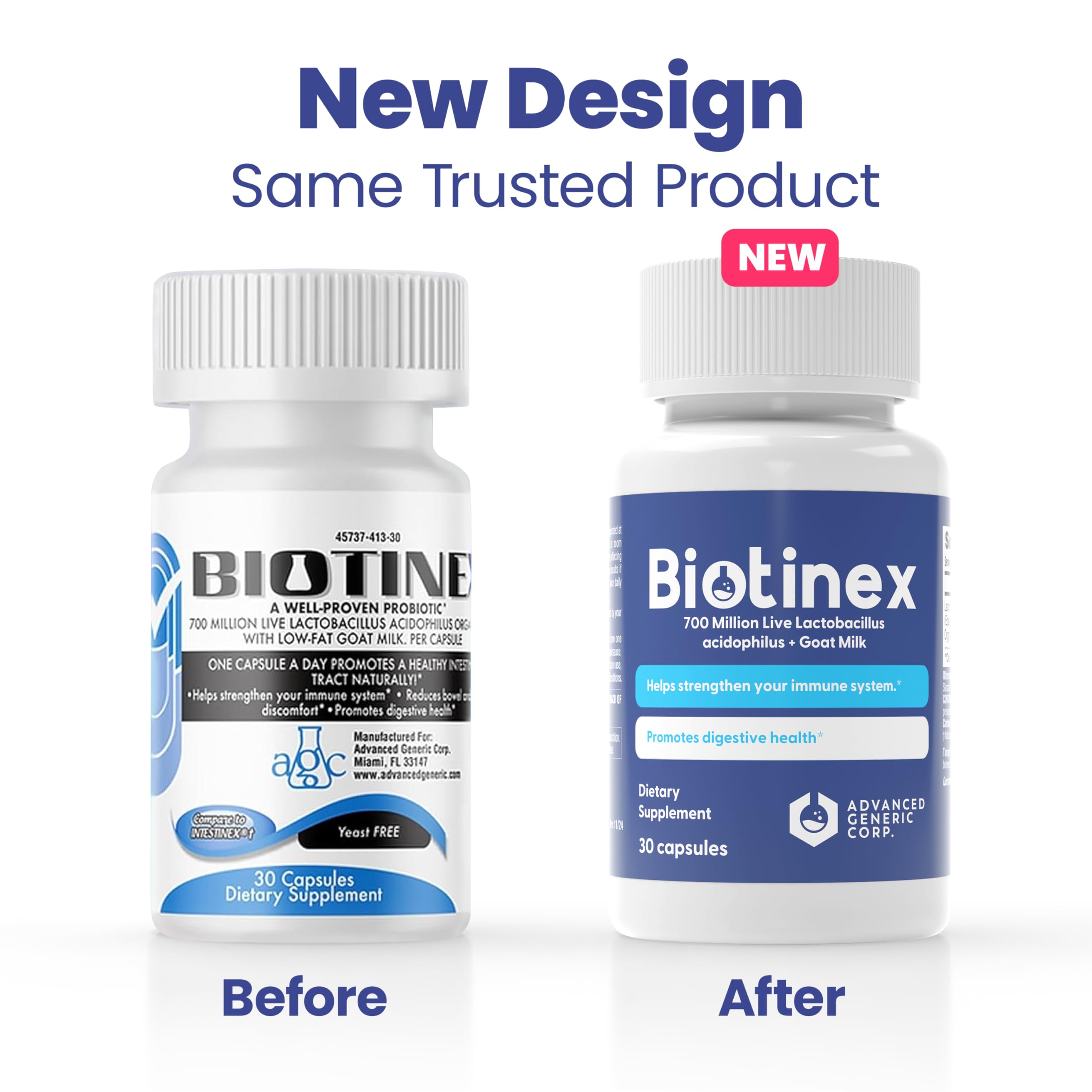 Biotinex Probiotic Acidophilus Capsules side view showing dosage information