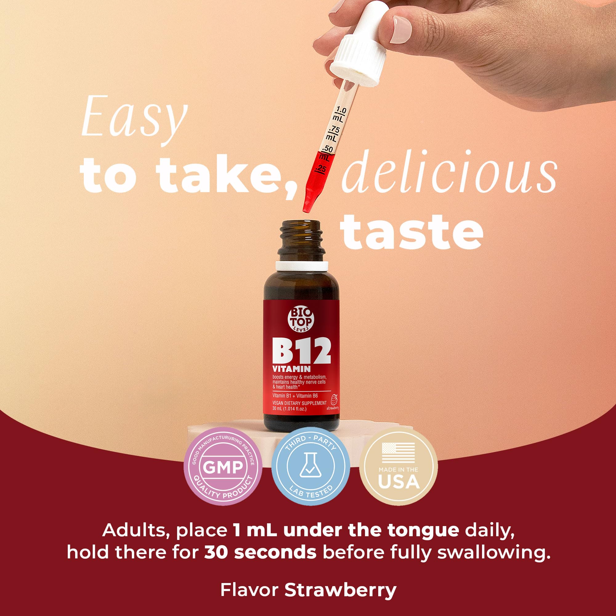 BIOTOPLEVEL Sublingual Vitamin B12 Supplement with measuring dropper