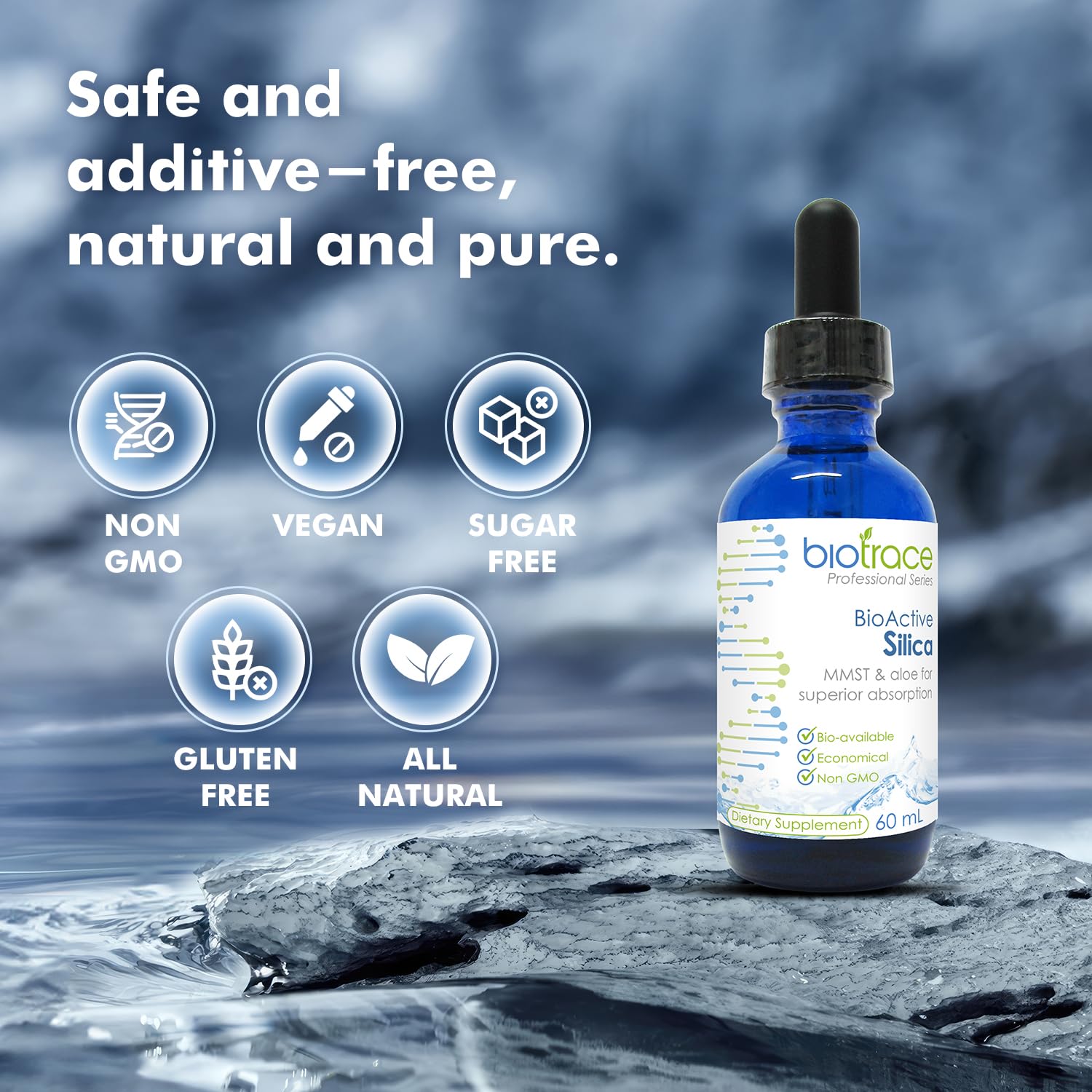 biotrace Liquid Silica Supplement 60g close-up of the liquid inside