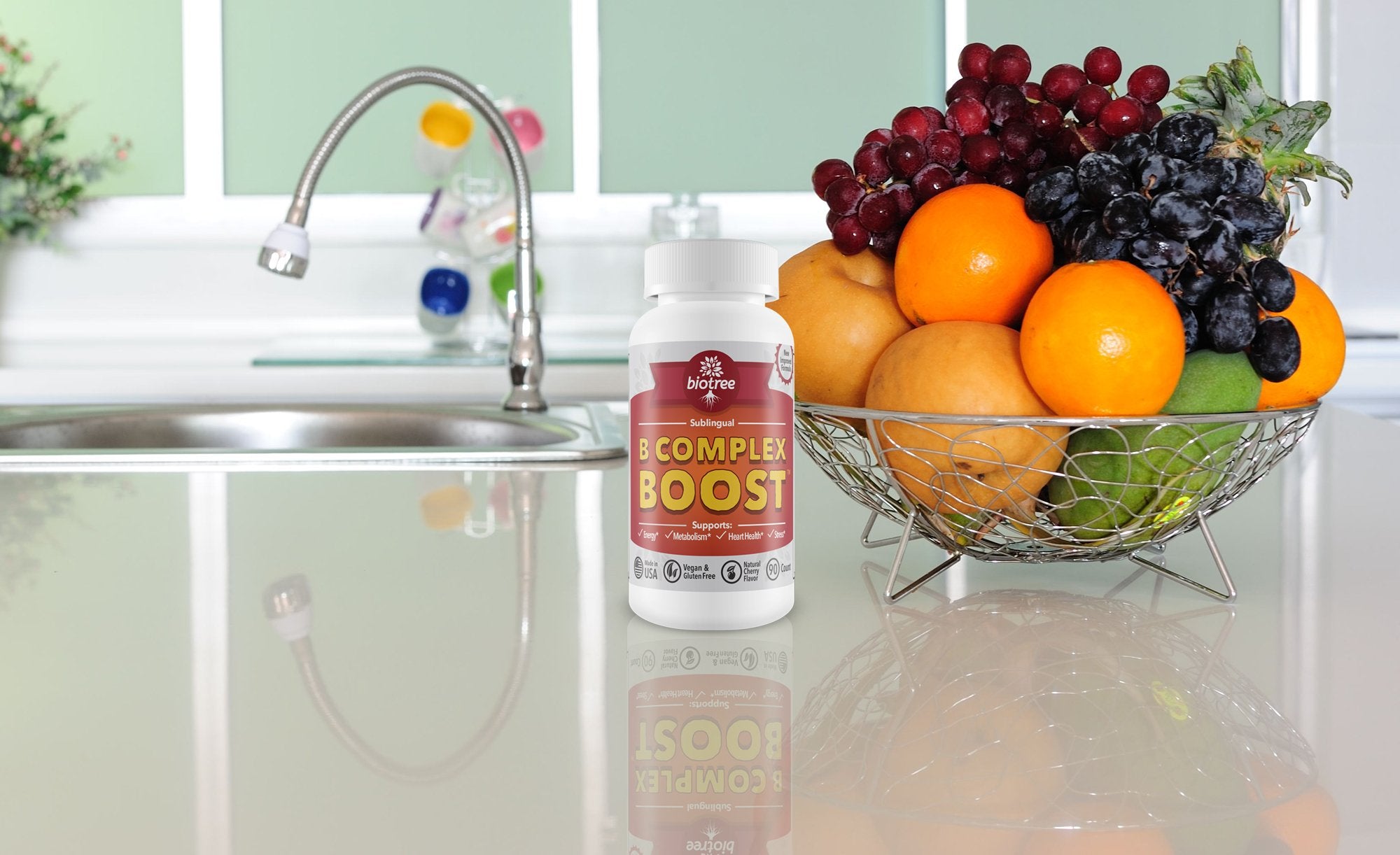 BioTree Labs B-Complex Vitamins 90 Tablets with natural cherry flavour