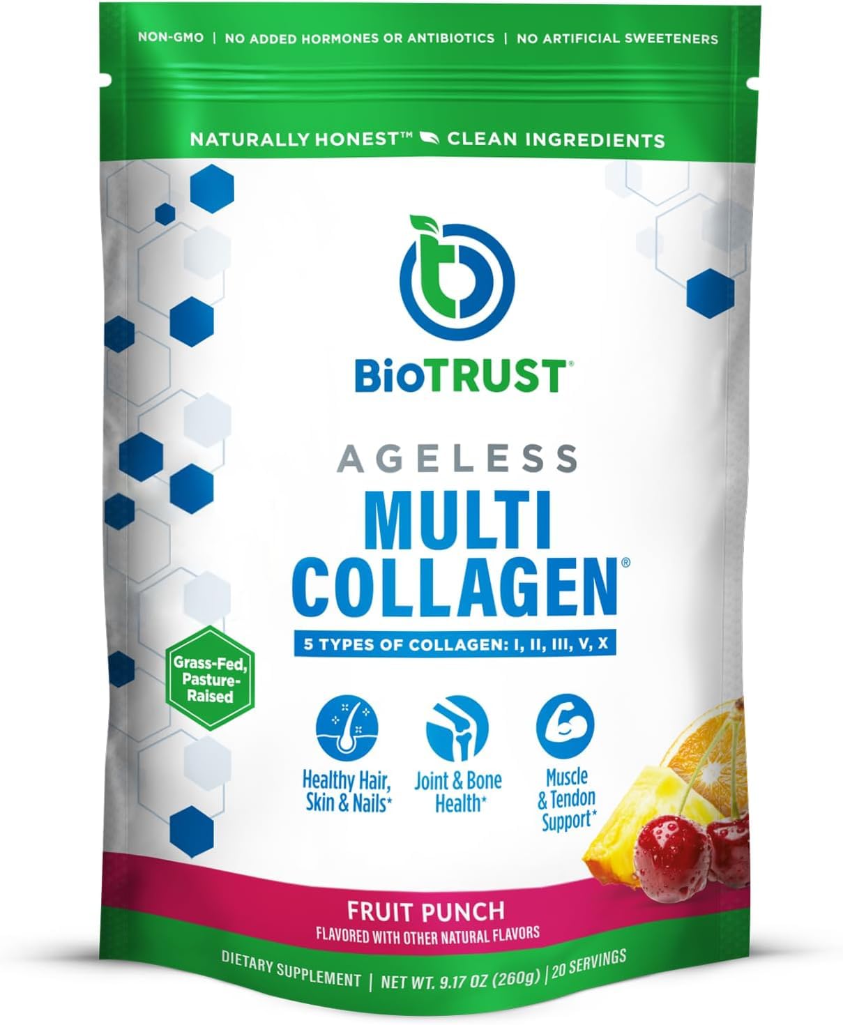 BioTrust Ageless Multi Collagen Powder front view 281g packaging