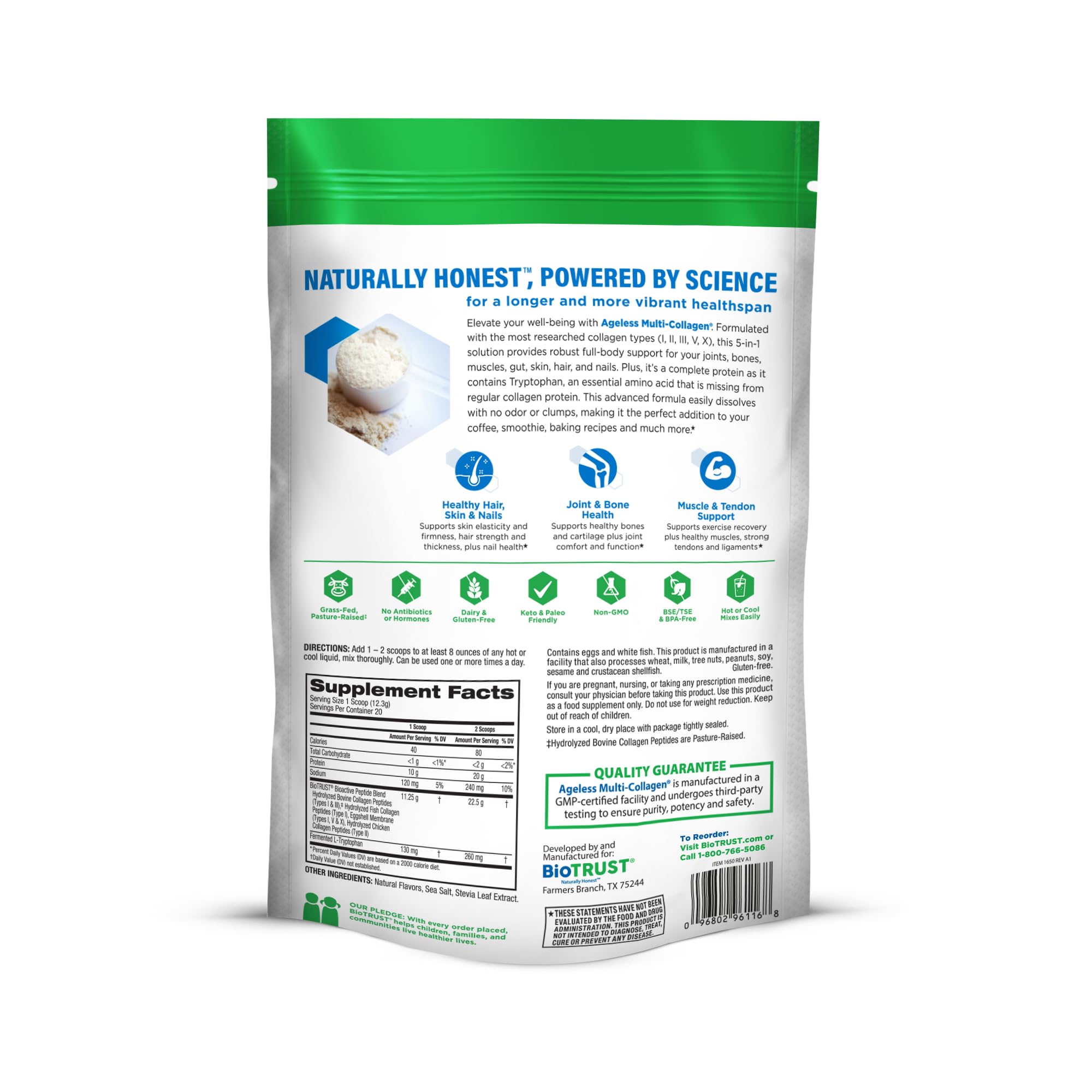 BioTrust Ageless Multi Collagen Powder ingredients list