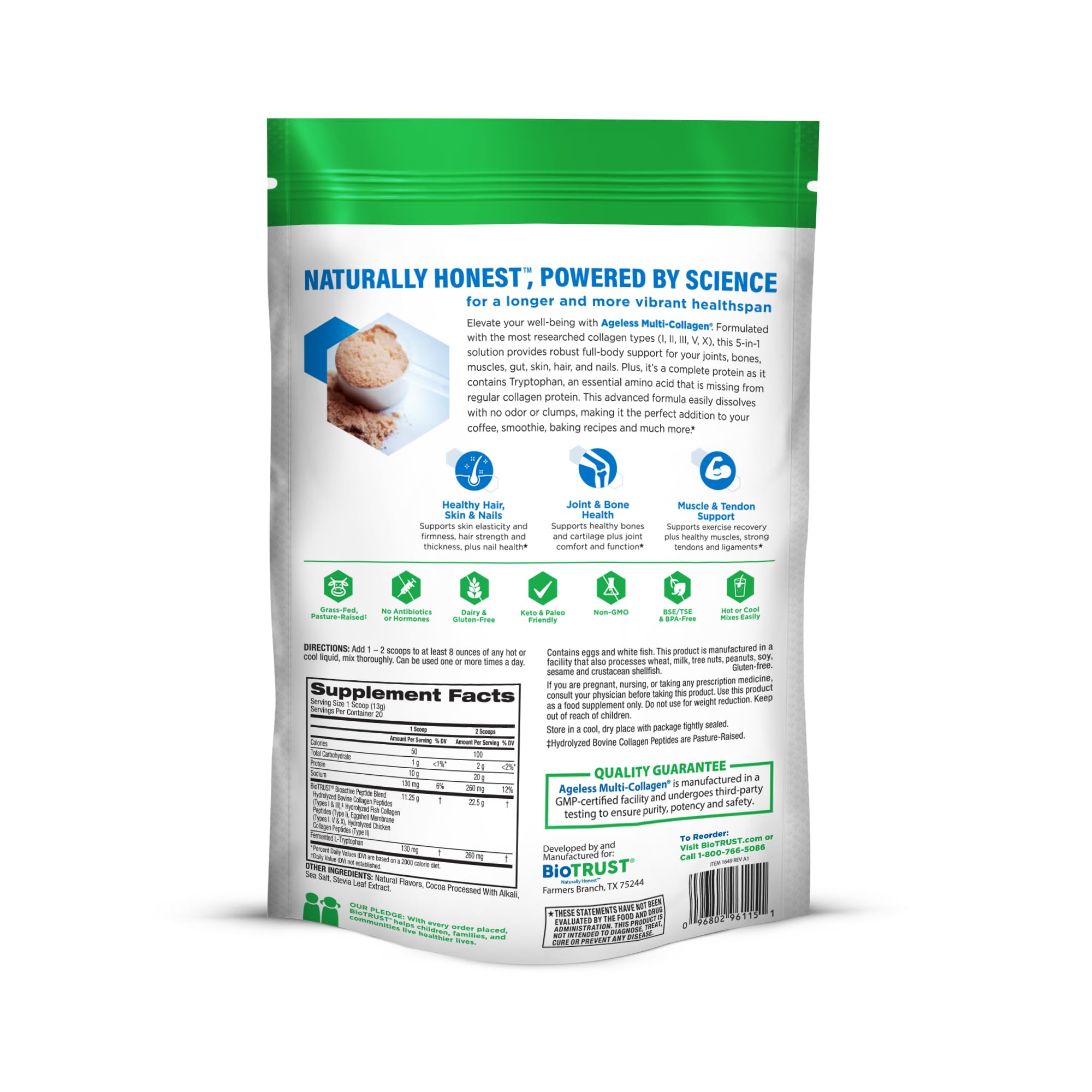 BioTrust Ageless Multi Collagen Powder Unflavoured packets