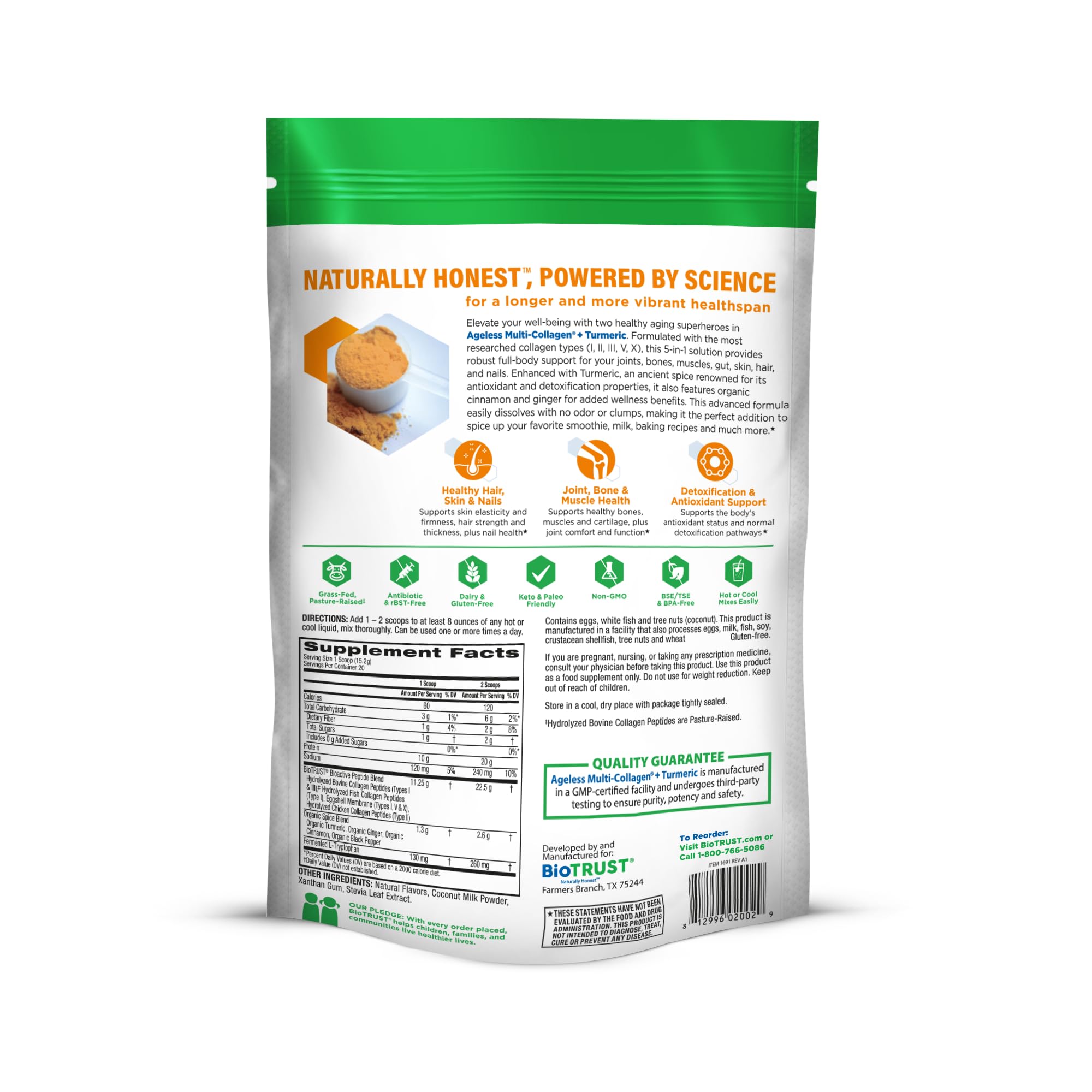 BioTrust Ageless Multi Collagen + Turmeric with a cup of golden milk