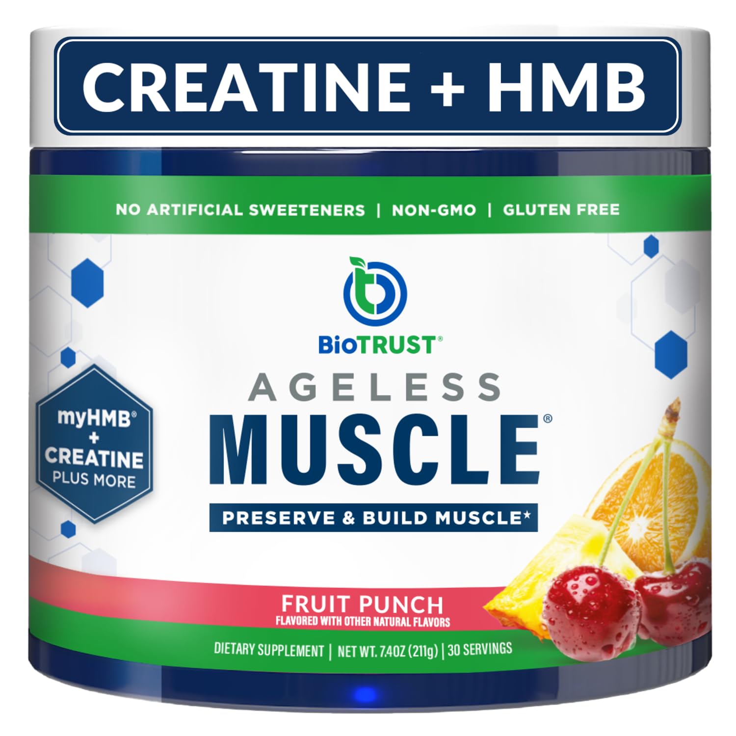 BioTrust Ageless Muscle Creatine HMB Powder 210g front view