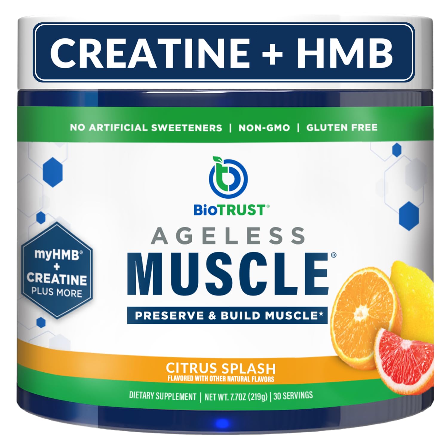 BioTrust Ageless Muscle Creatine HMB Powder 280g front view