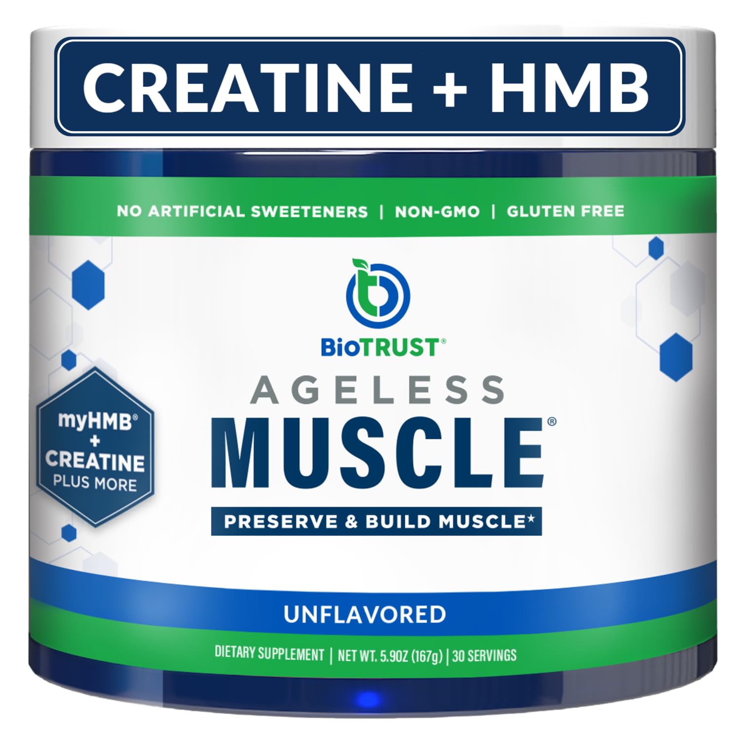 BioTrust Ageless Muscle Creatine HMB Powder front view