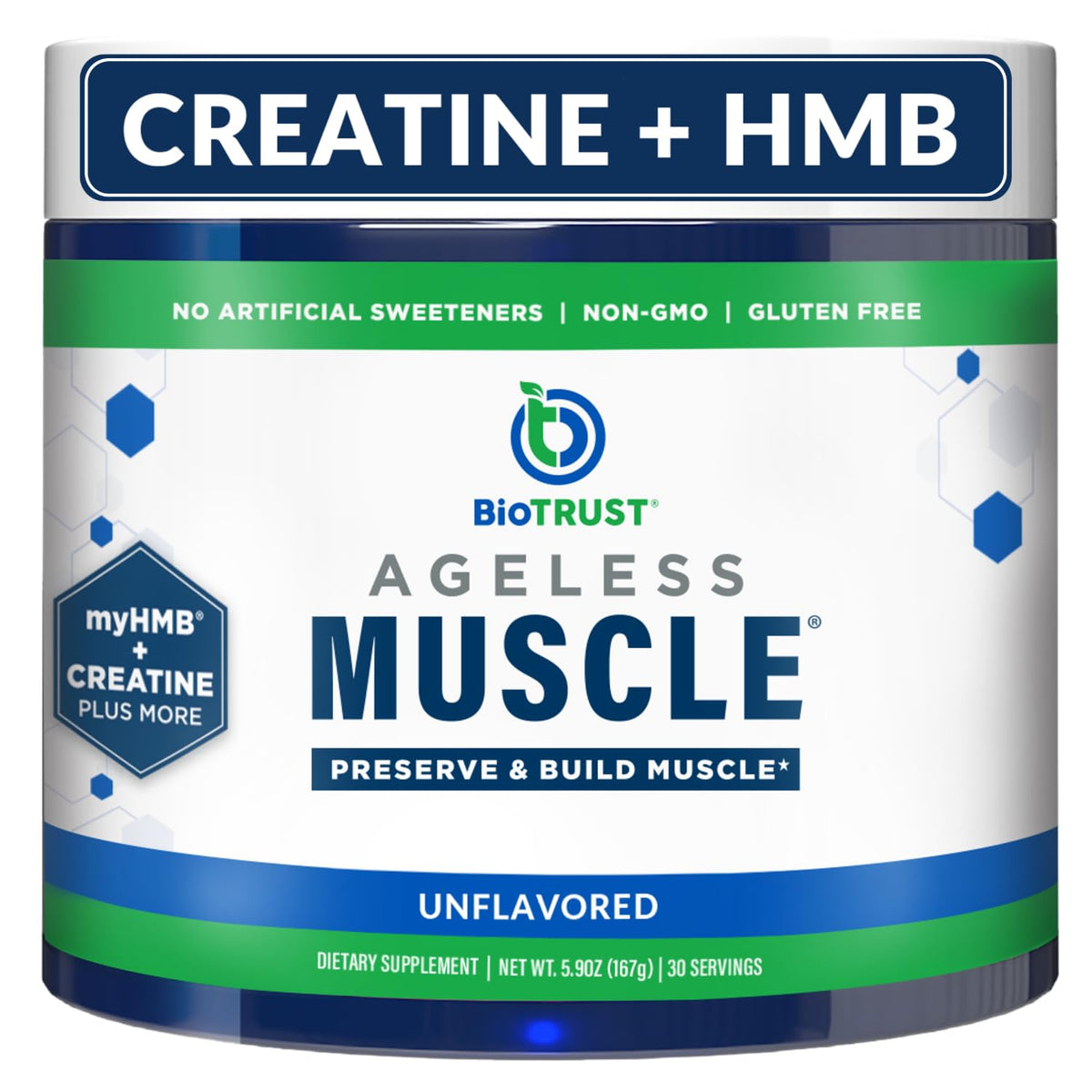 BioTrust Ageless Muscle Creatine HMB Powder front view
