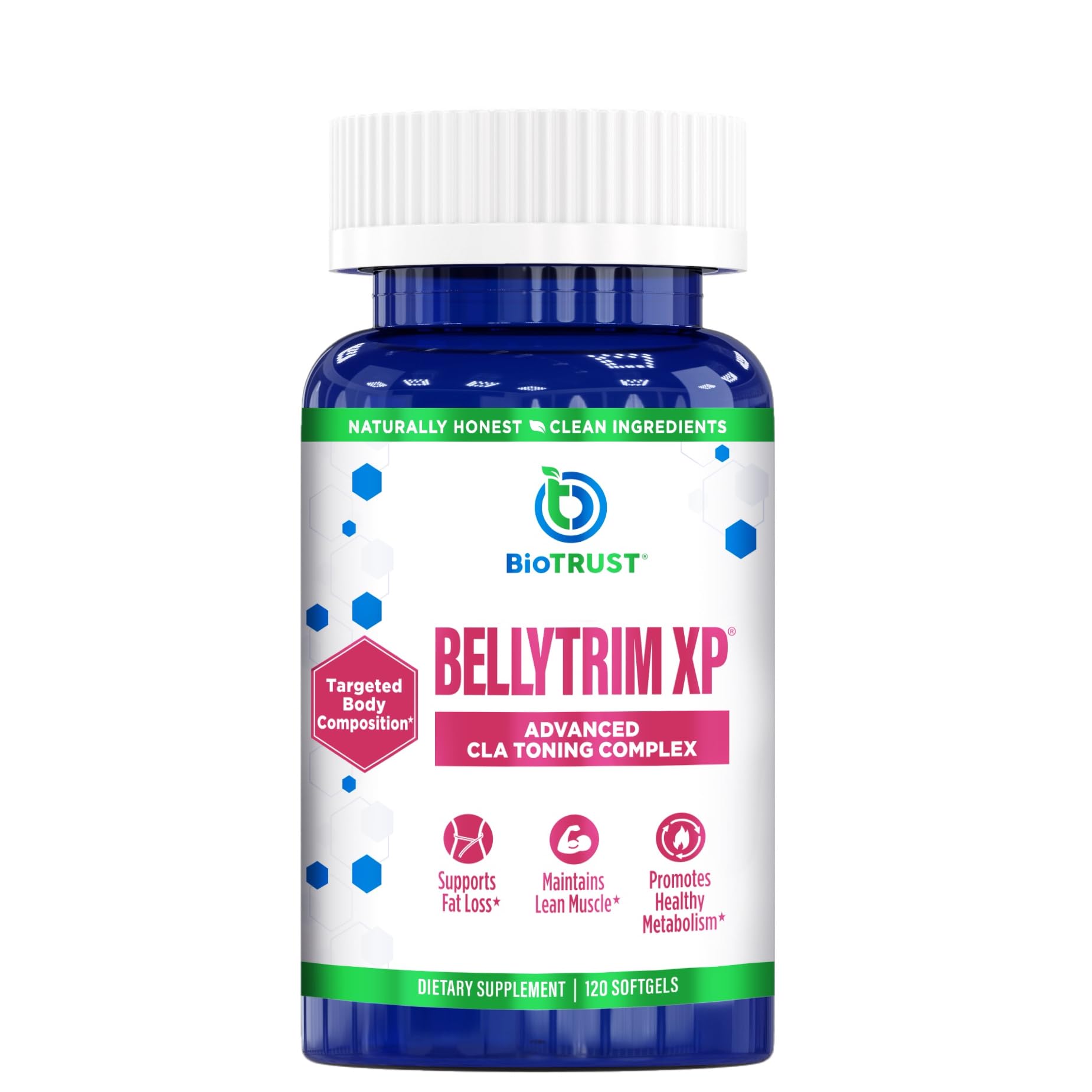 BioTrust CLA Supplement 86g front view with capsule bottle