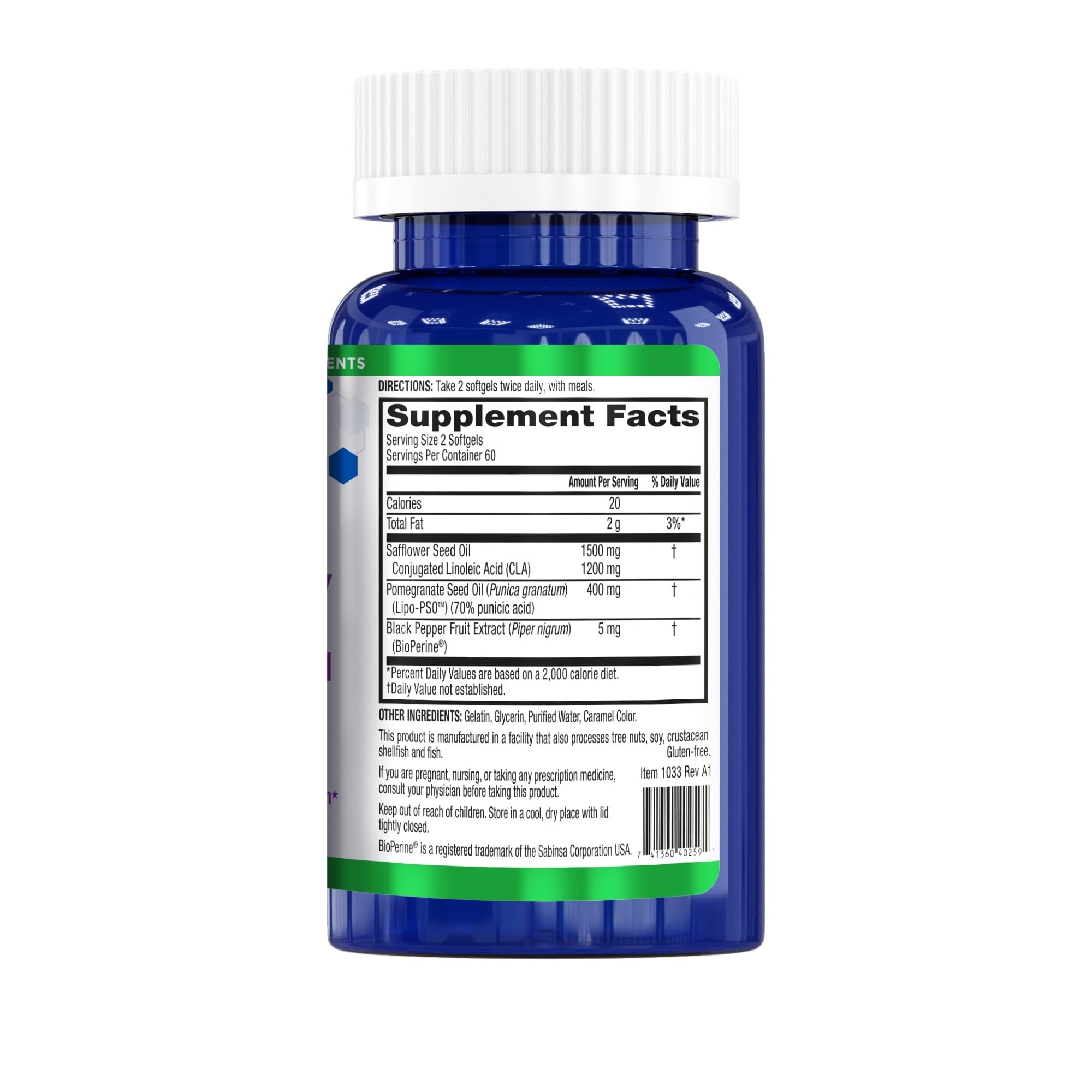 BioTrust CLA Supplement 86g with ingredients list on the packaging