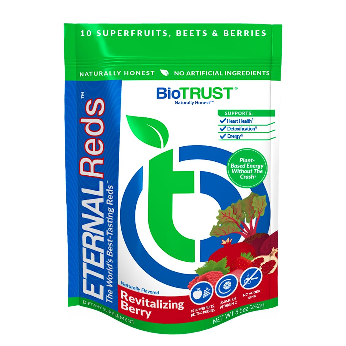 BioTrust Eternal Reds Superfood Powder 259g front view packaging