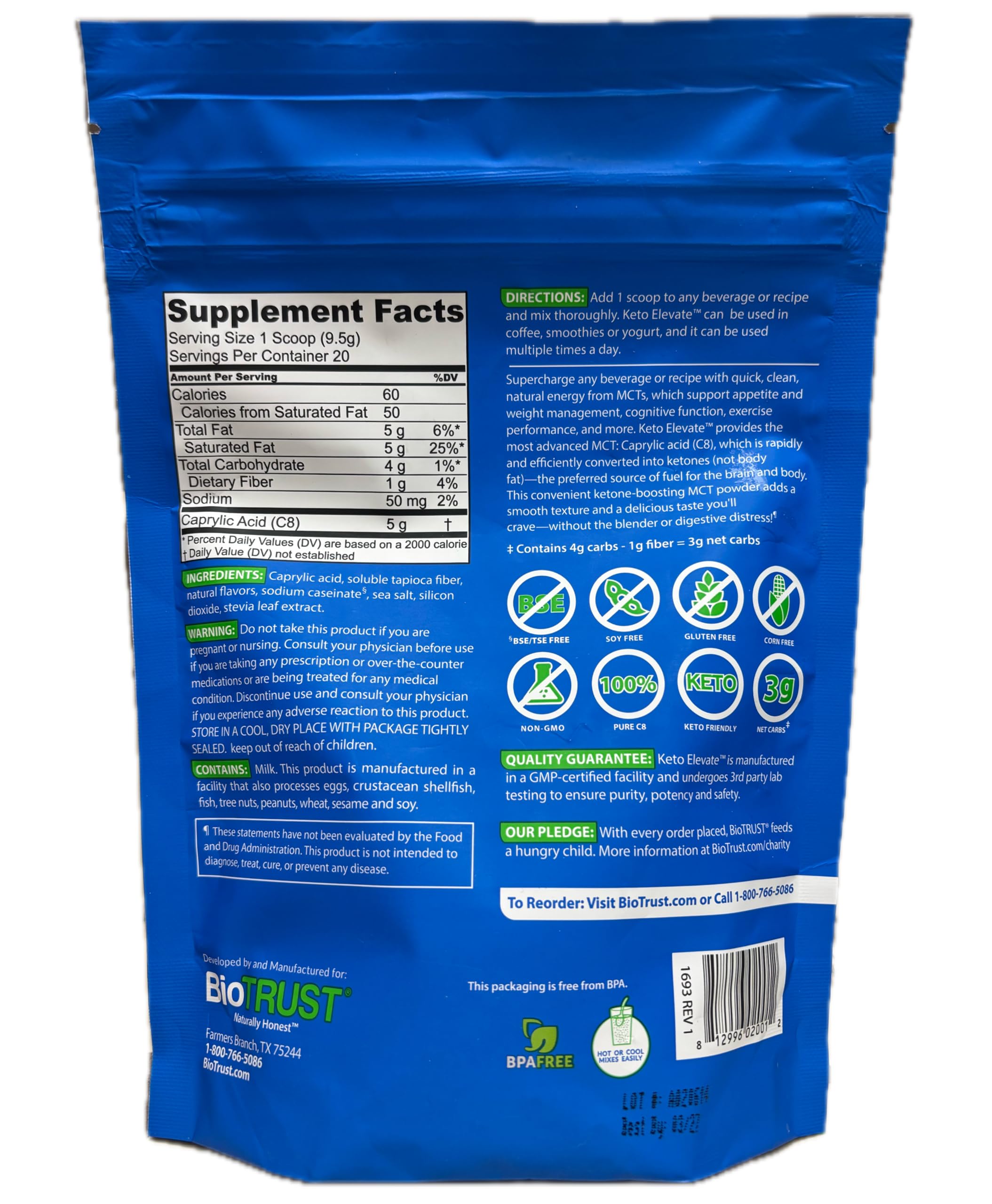 BioTrust MCT Oil 213g on kitchen counter