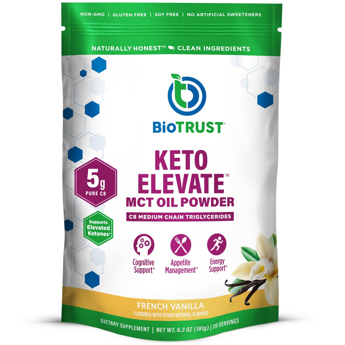 BioTrust MCT Oil 215g French Vanilla front view