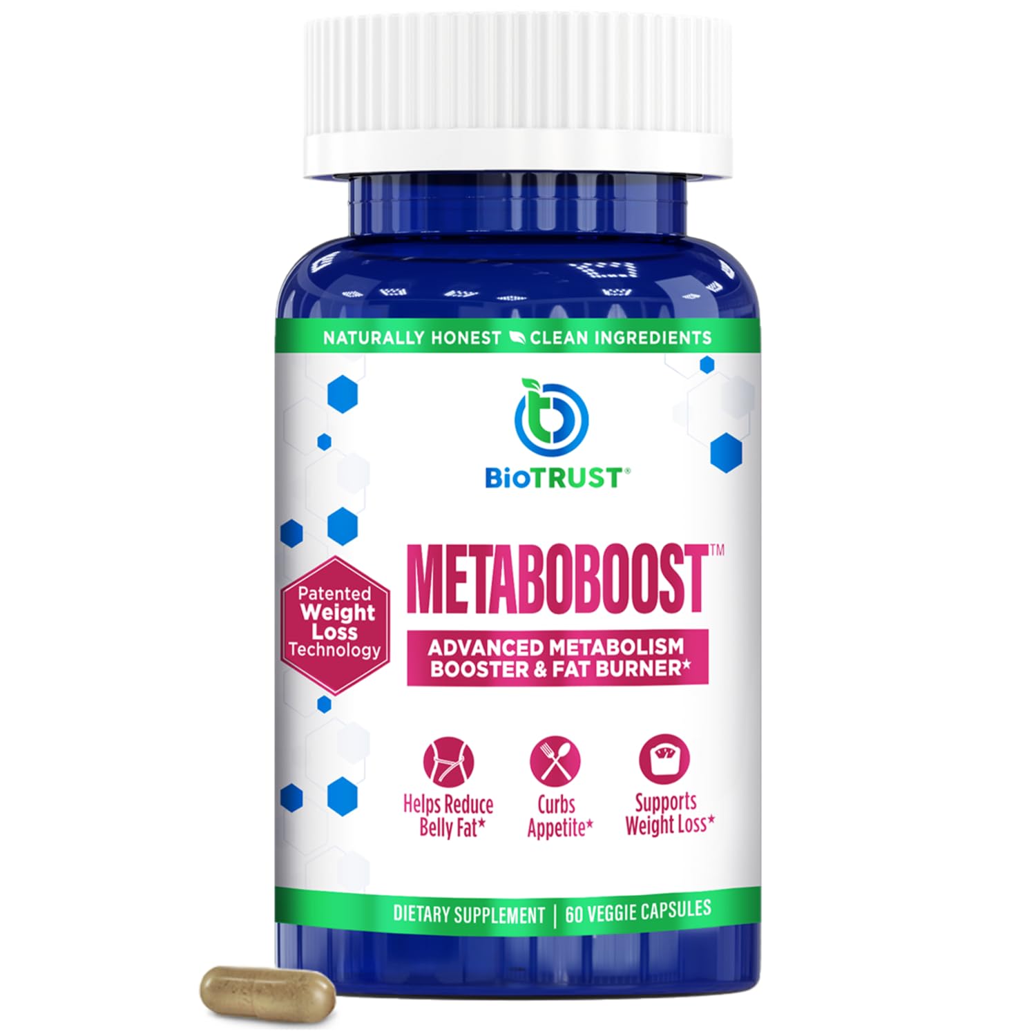 BioTrust MetaboBoost Fat Burner supplement front view
