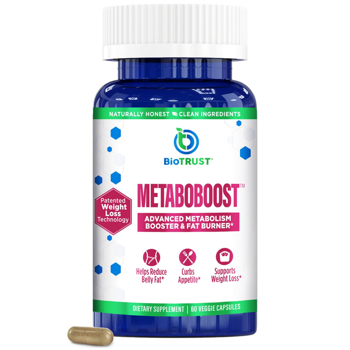 BioTrust MetaboBoost Fat Burner supplement front view