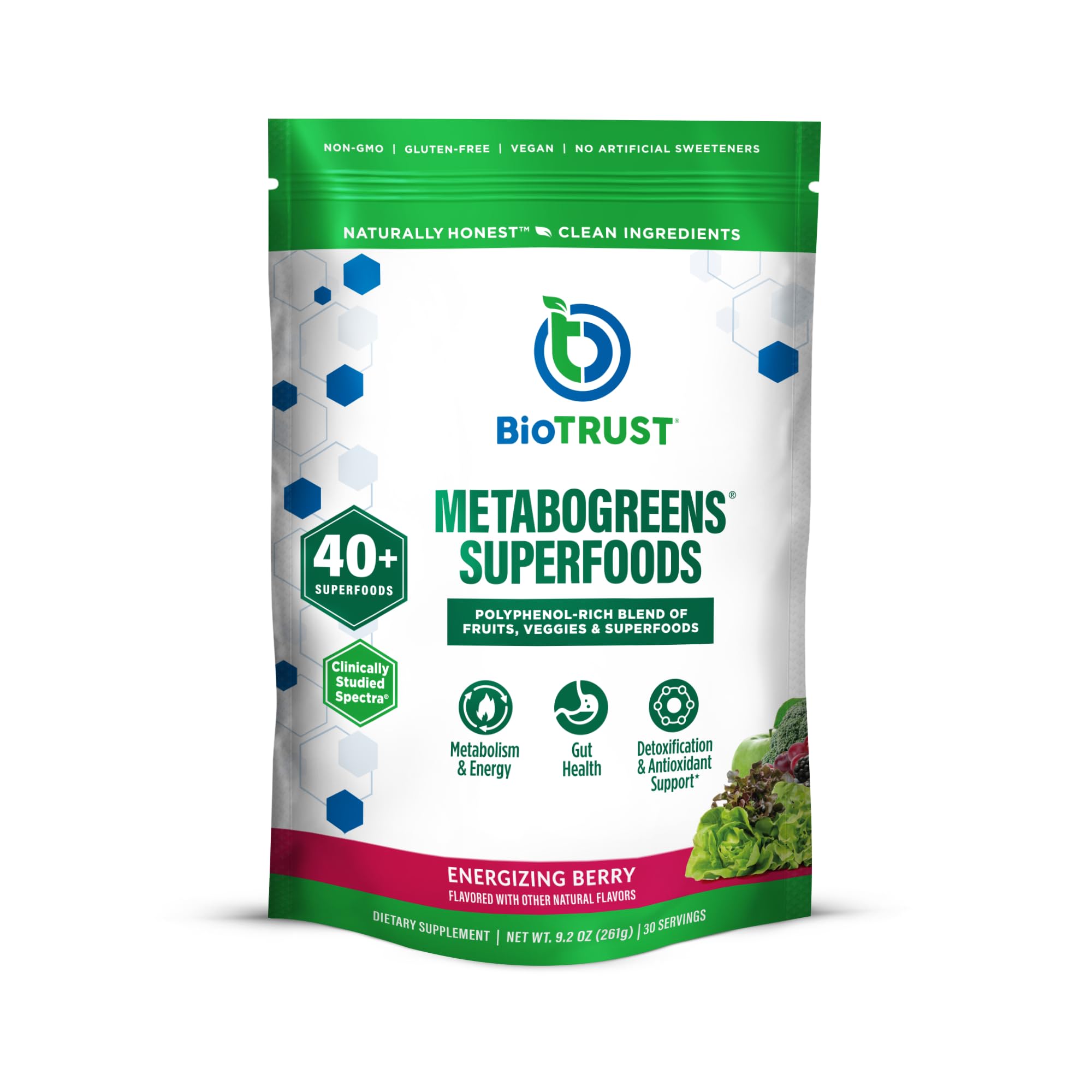 BioTrust MetaboGreens Superfood Blend 280g front view