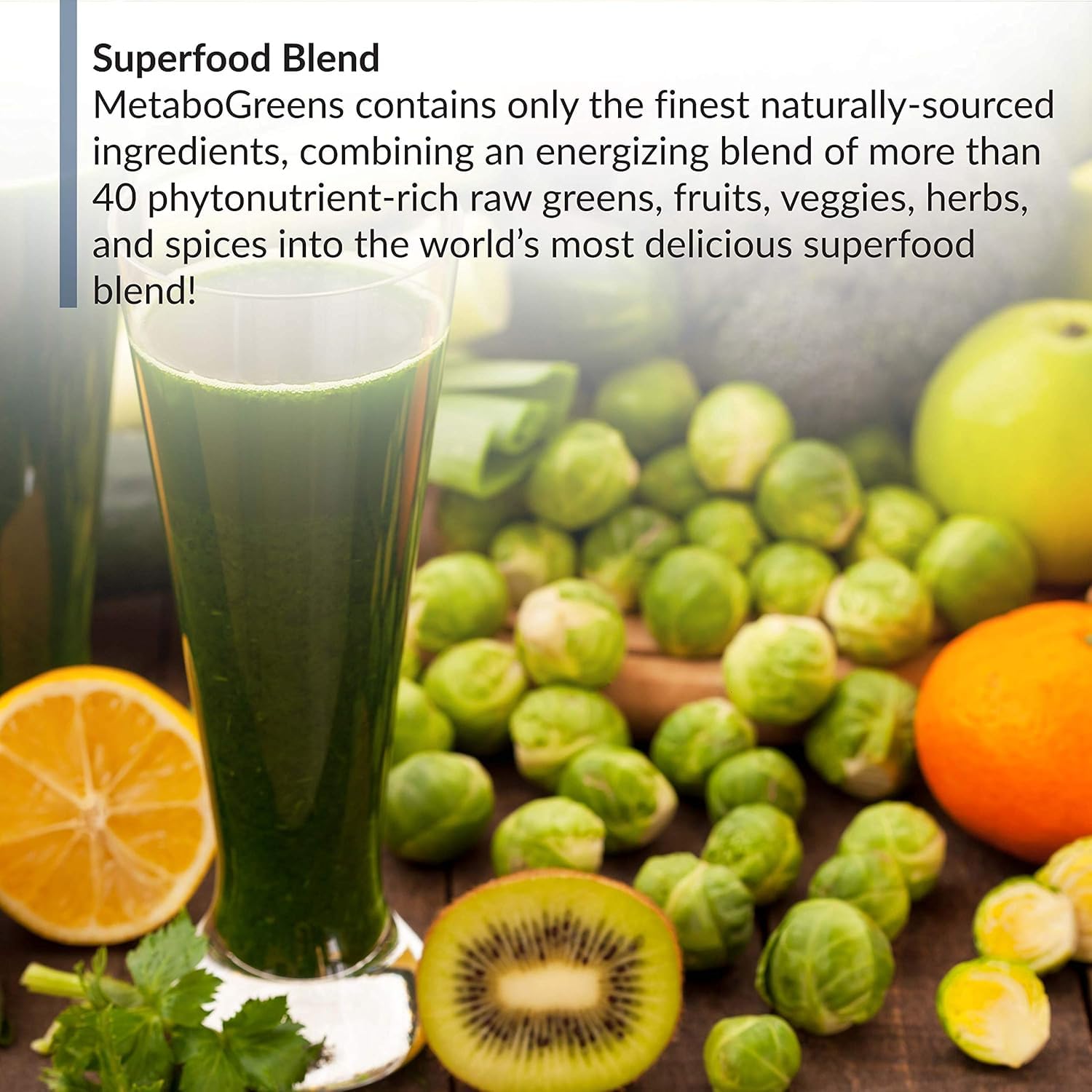 BioTrust MetaboGreens Superfood Blend 280g scoop with powder