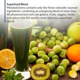 BioTrust MetaboGreens Superfood Blend 280g scoop with powder