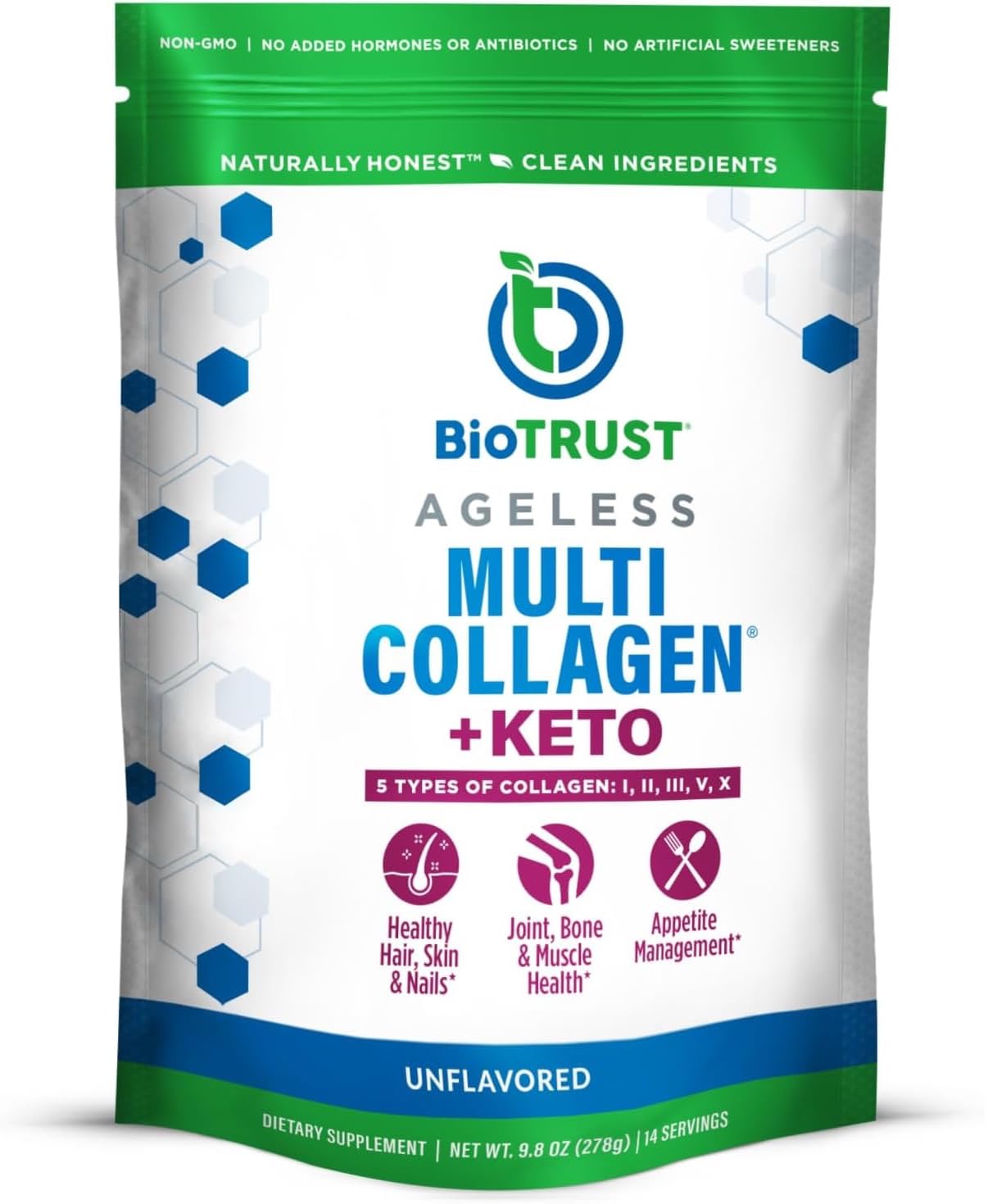 BioTrust Multi Collagen + Keto Unflavored Powder front view