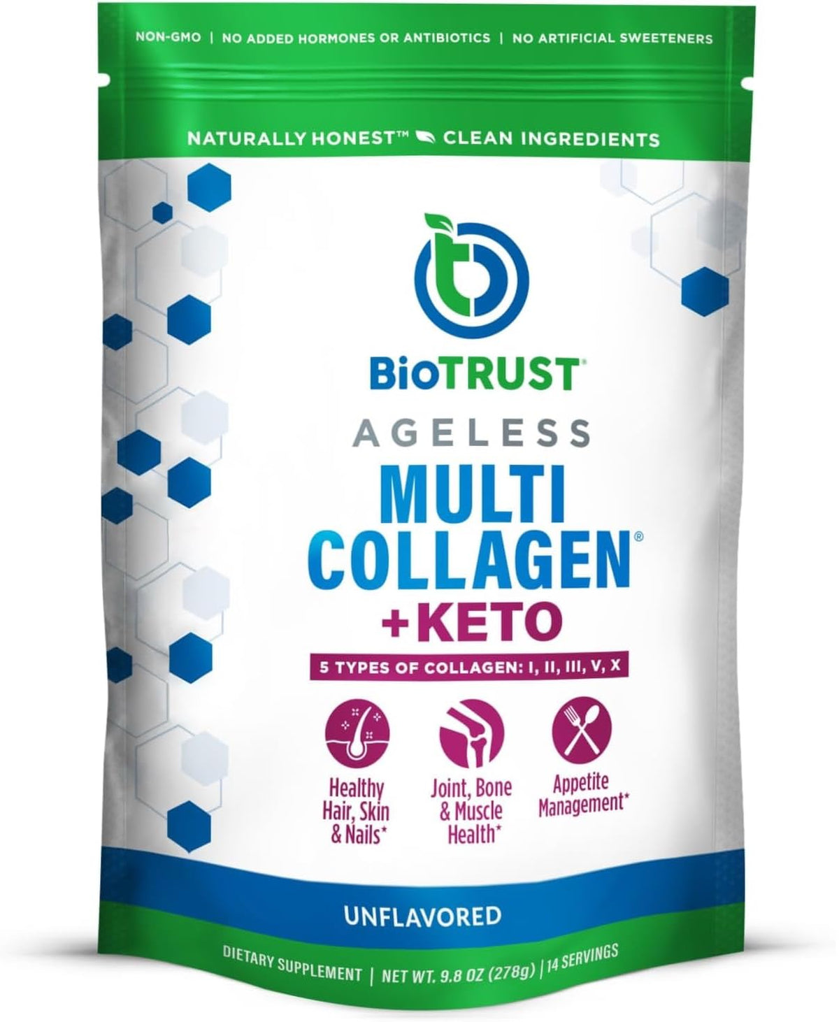 BioTrust Multi Collagen + Keto Unflavored Powder front view