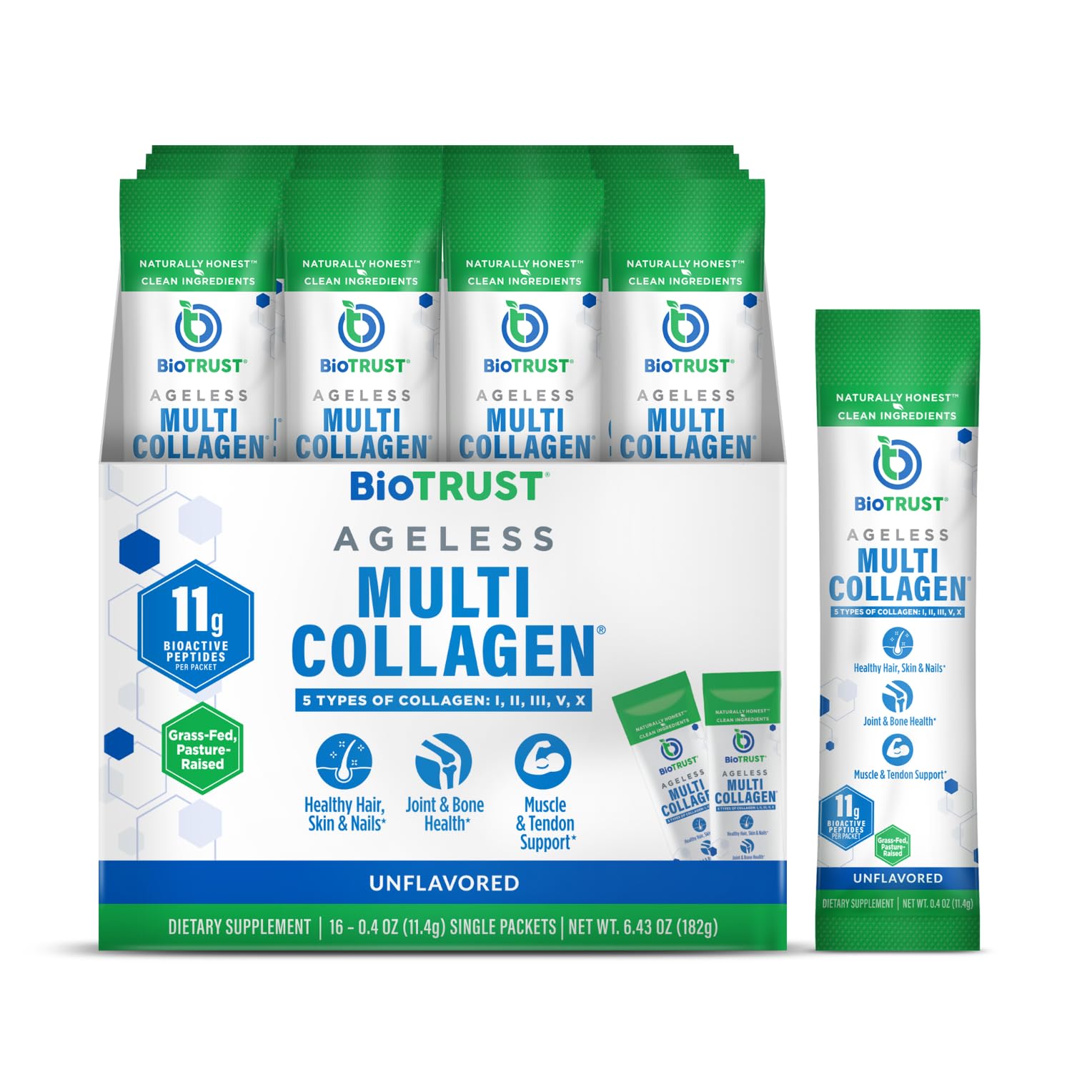 BioTrust Multi-Collagen Powder 5-IN-1 unflavoured front view