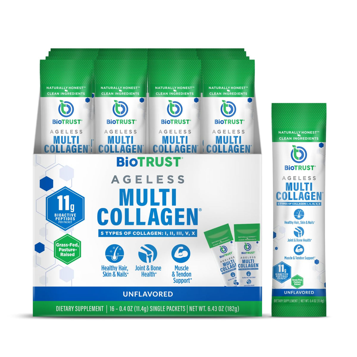 BioTrust Multi-Collagen Powder 5-IN-1 unflavoured front view