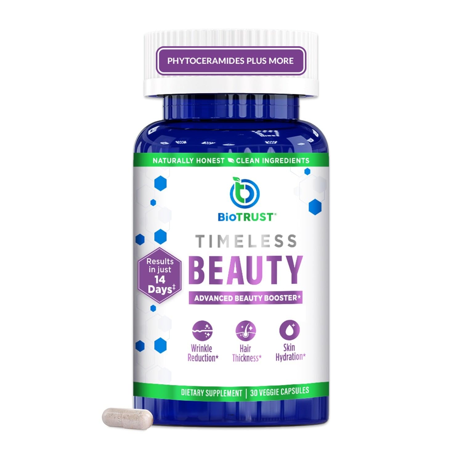 BioTrust Timeless Beauty Supplement front view with packaging