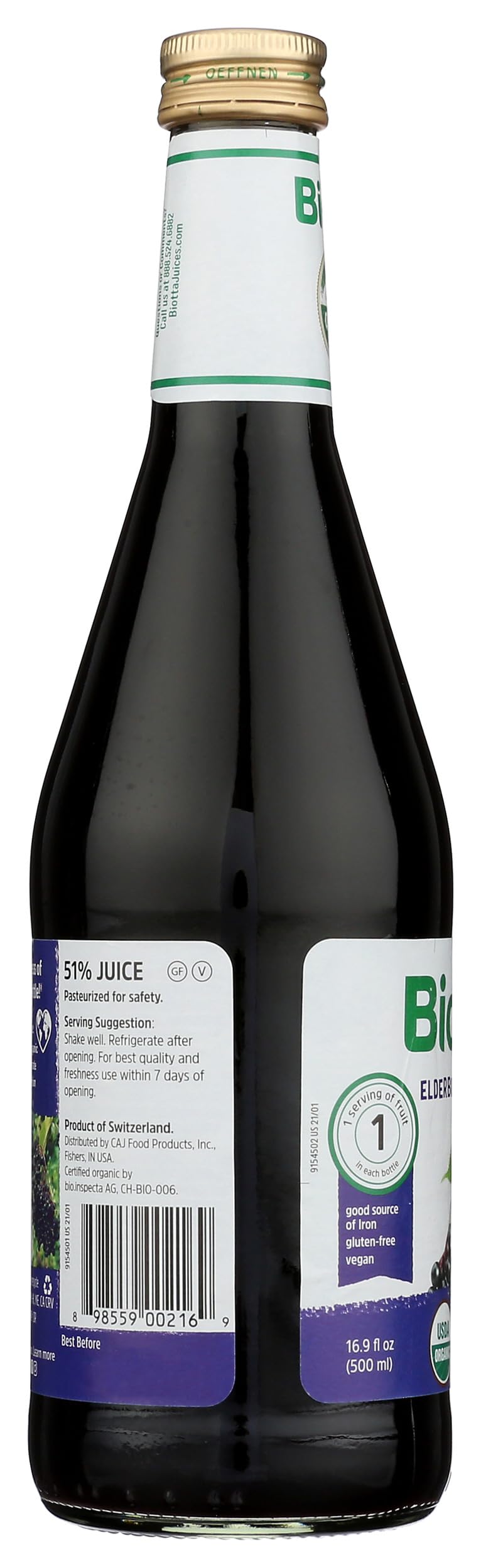 Biotta Elderberry Juice 479g with organic agave