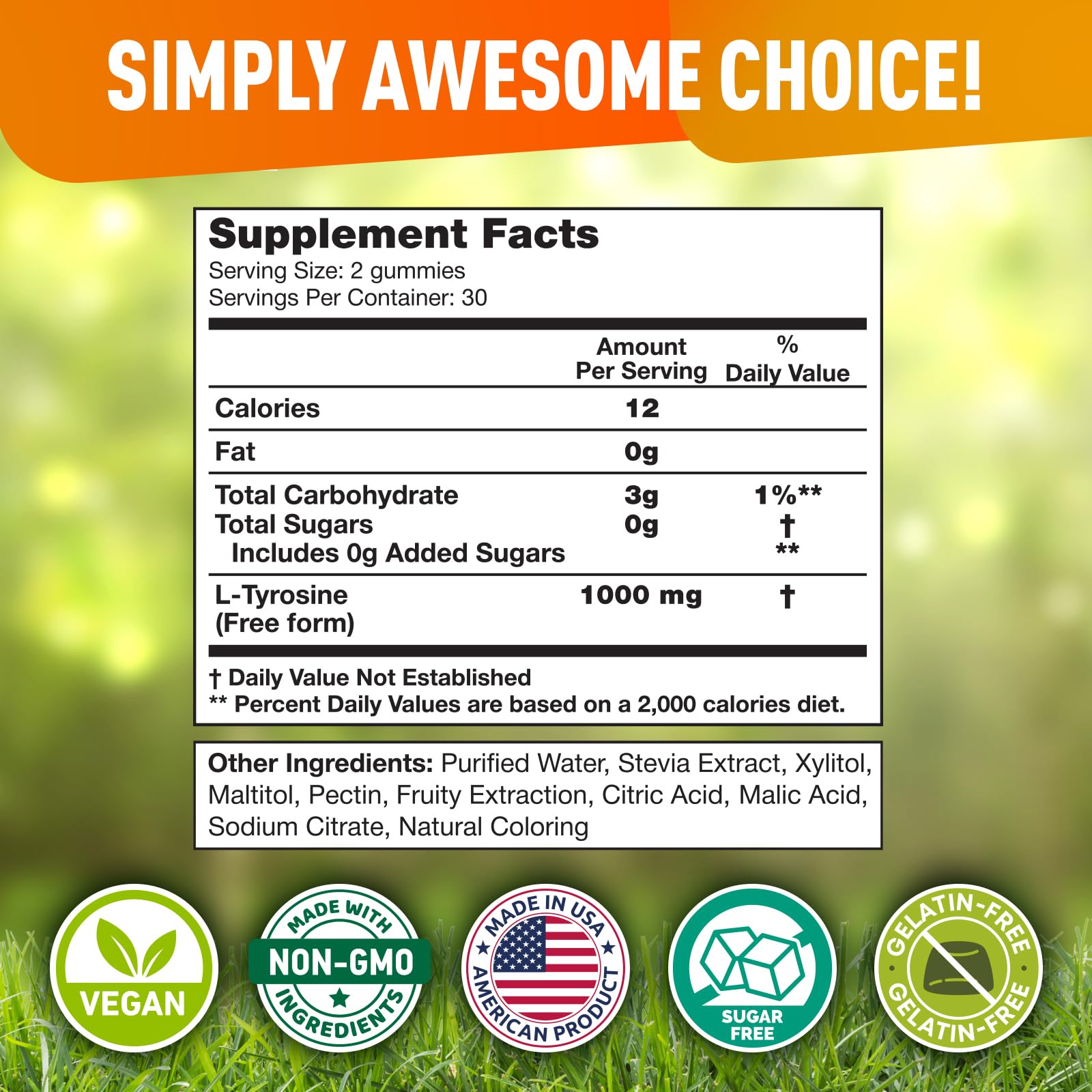 BioVit L-Tyrosine Gummies 1000mg nutritional information