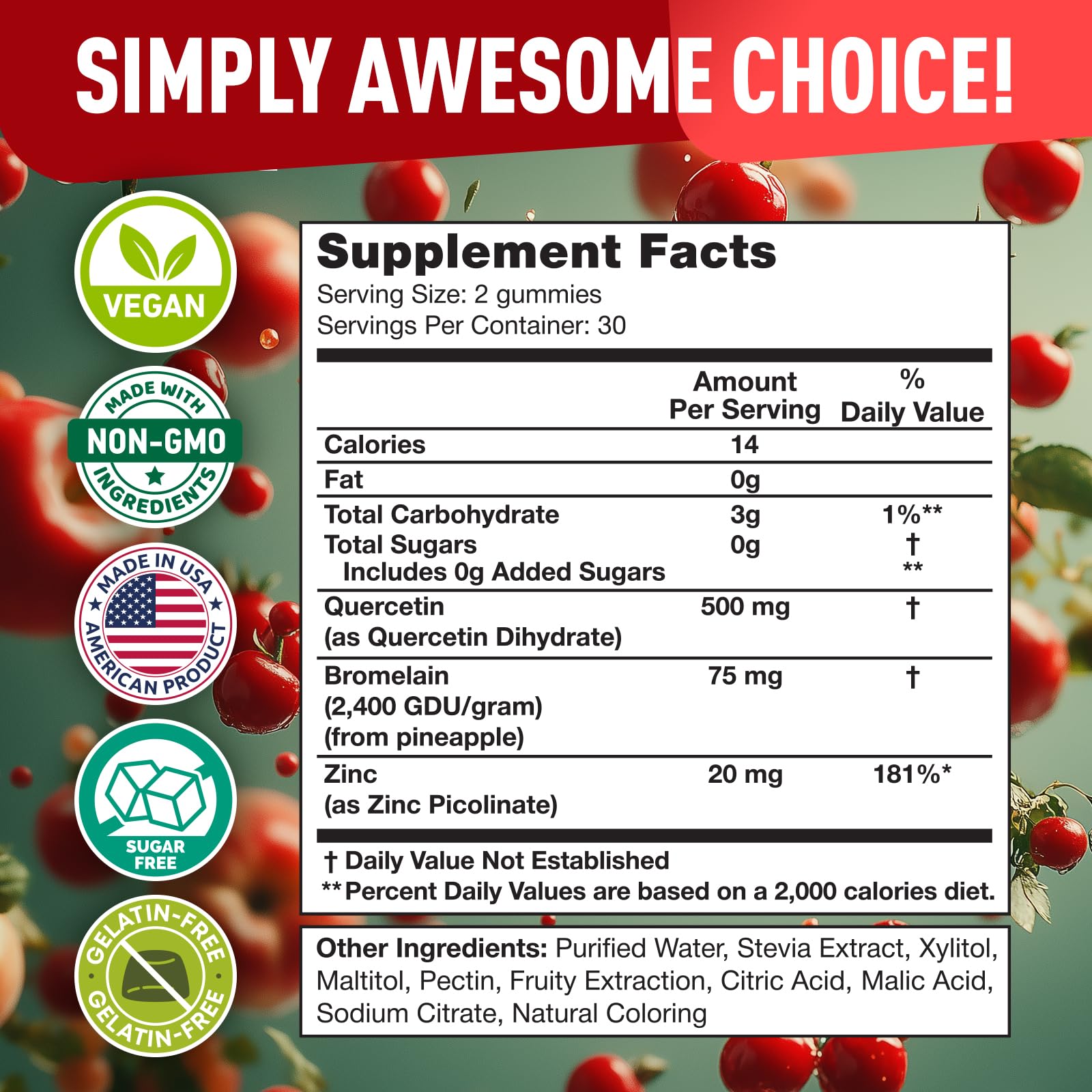 BioVit Quercetin Gummies 500mg bottle top view