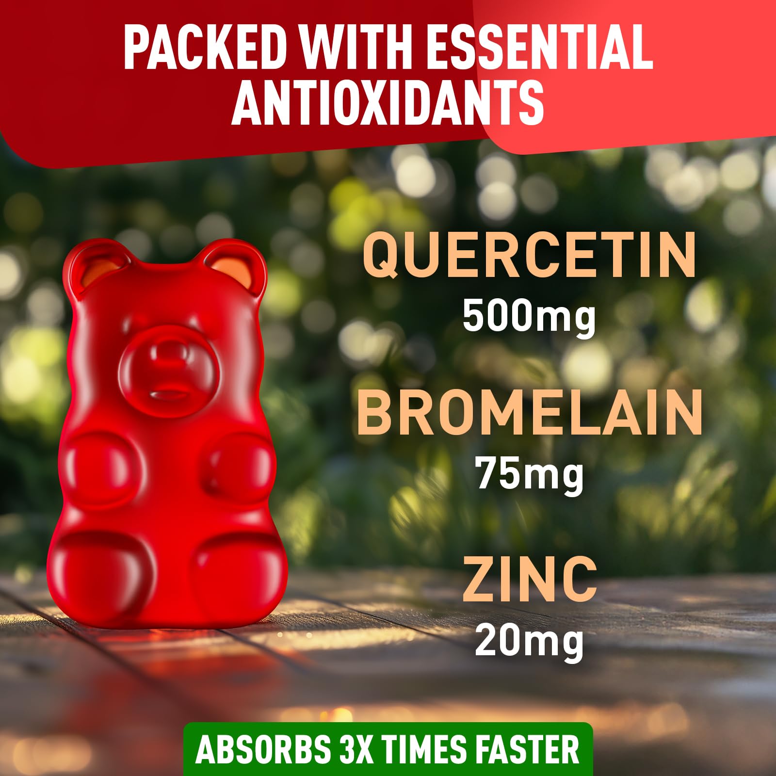 BioVit Quercetin Gummies 500mg side view showing gummy texture