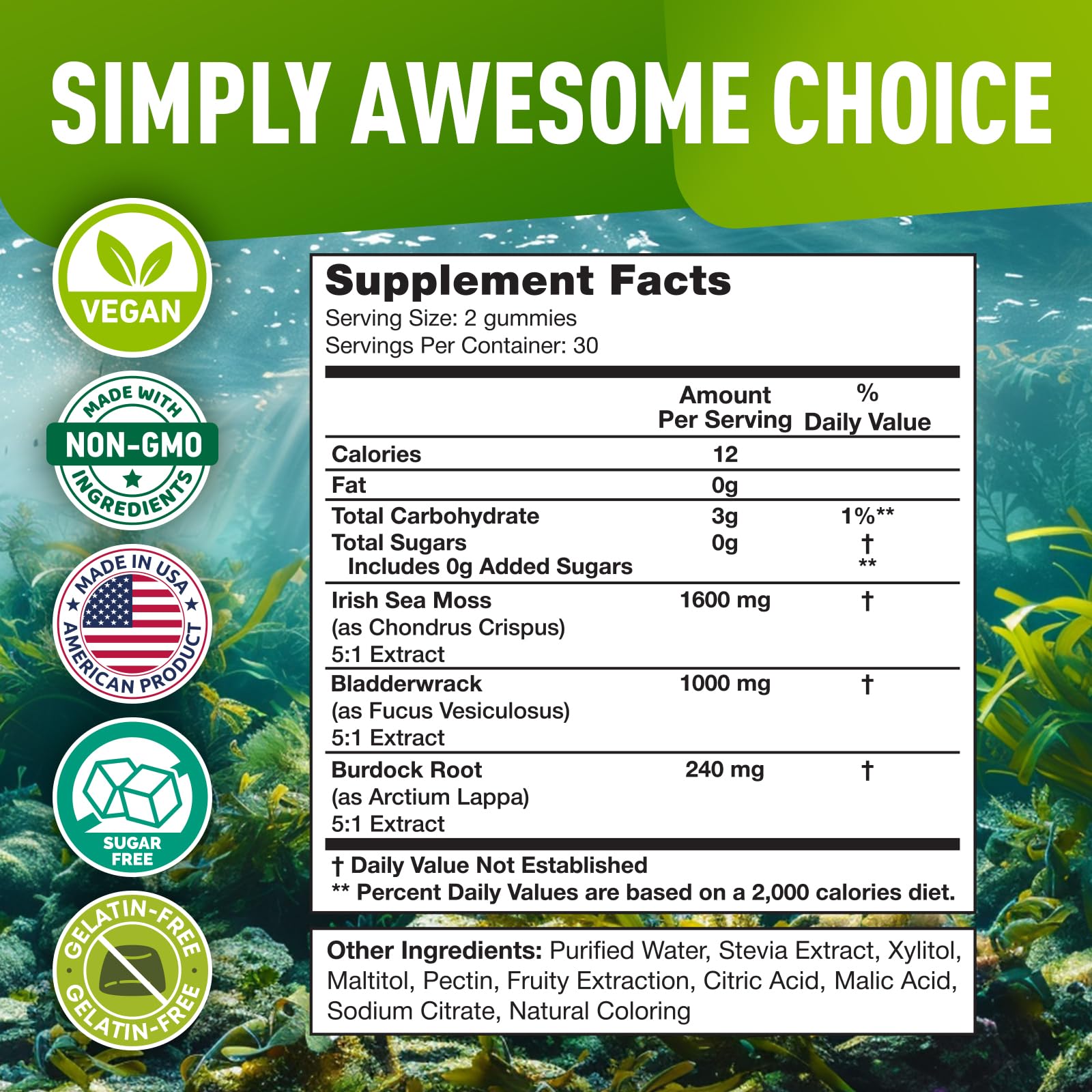 BioVit Sea Moss Gummies ingredients label