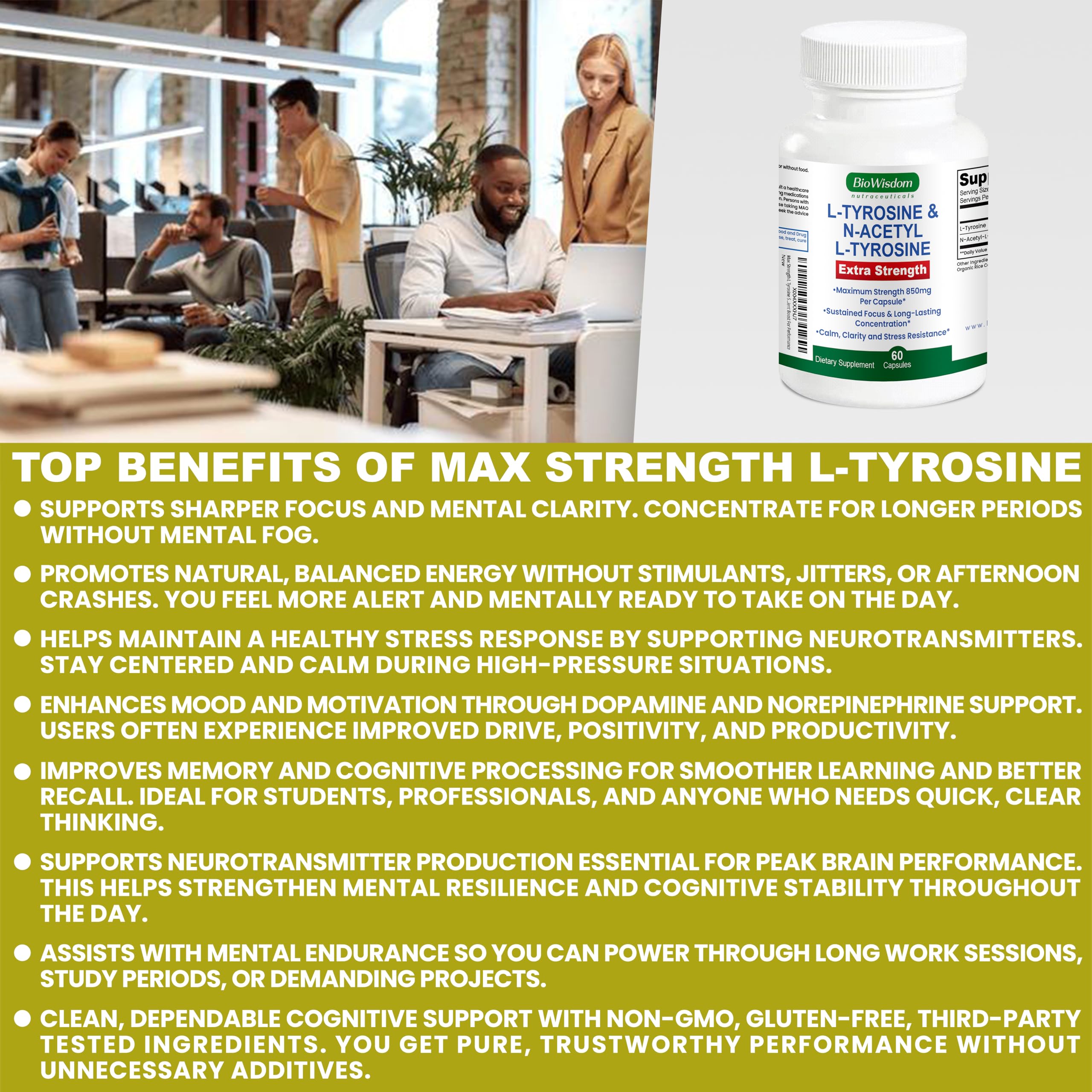BioWisdom Nutraceuticals L-Tyrosine & N-Acetyl L-Tyrosine Capsules packaging