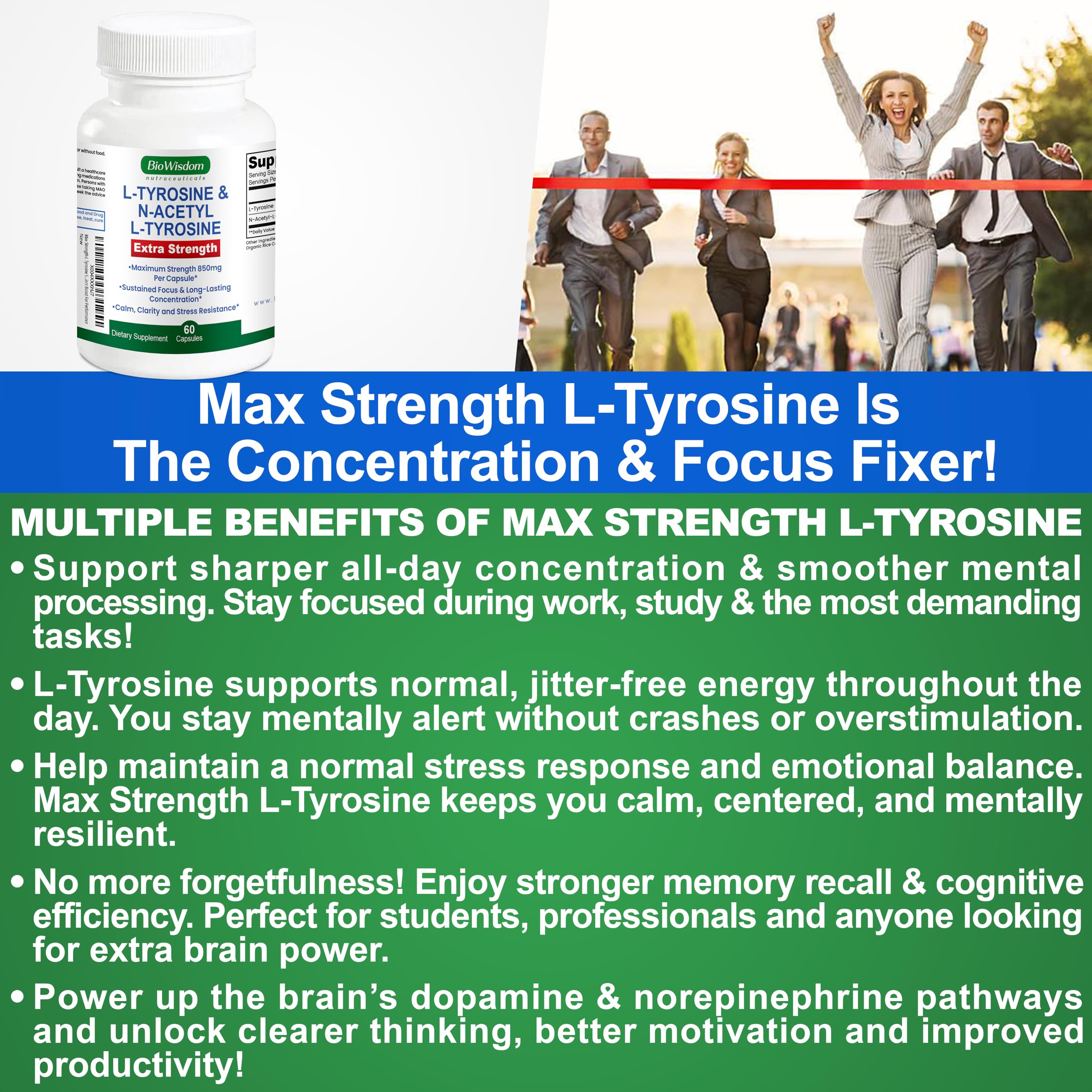 BioWisdom Nutraceuticals L-Tyrosine & N-Acetyl L-Tyrosine Capsules with measuring spoon