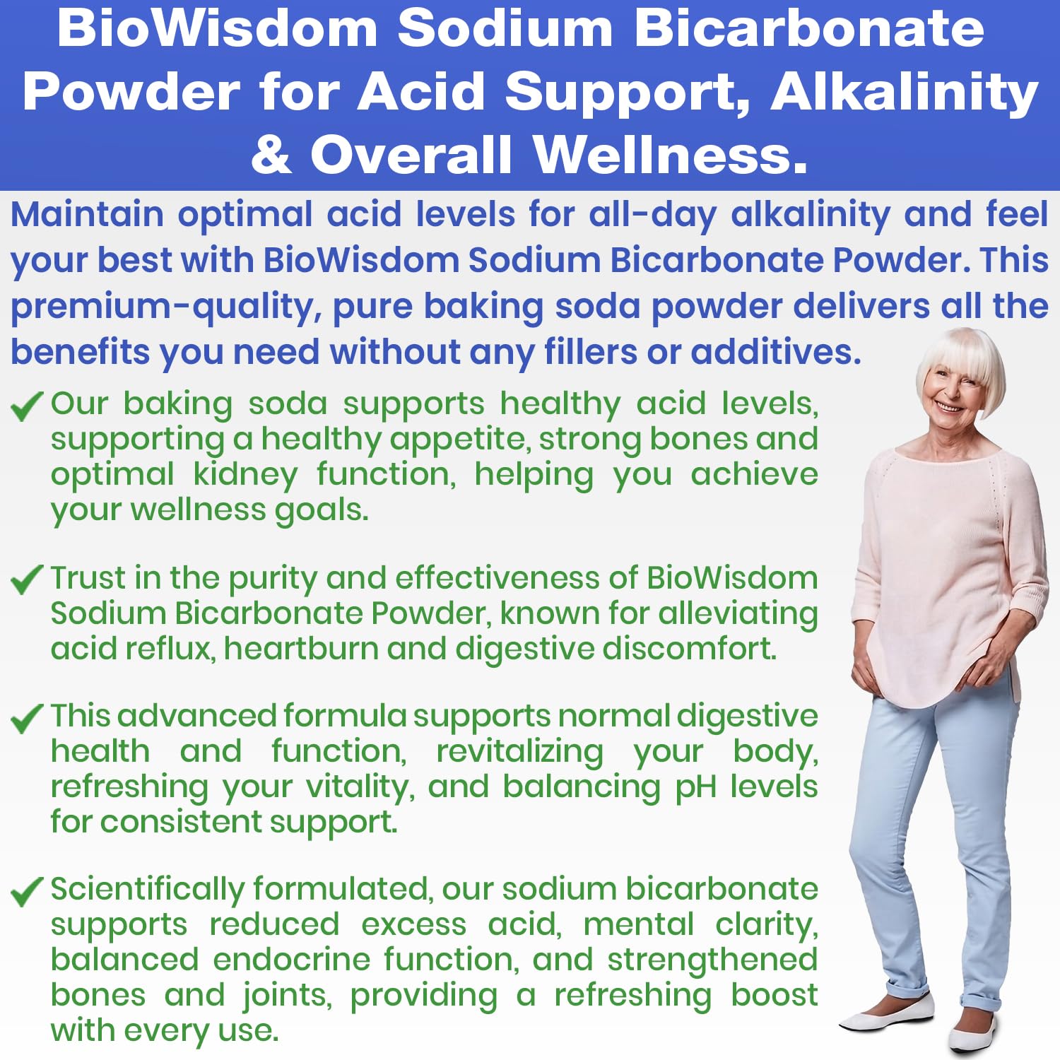 BioWisdom Nutraceuticals Sodium Bicarbonate Powder in a glass of water