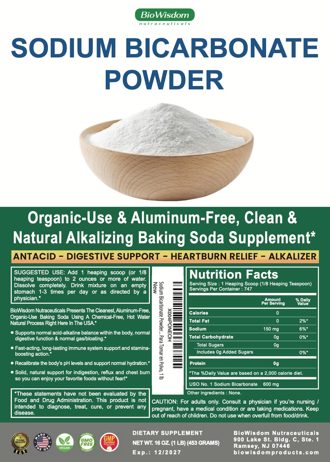 BioWisdom Nutraceuticals Sodium Bicarbonate Powder in kitchen setting