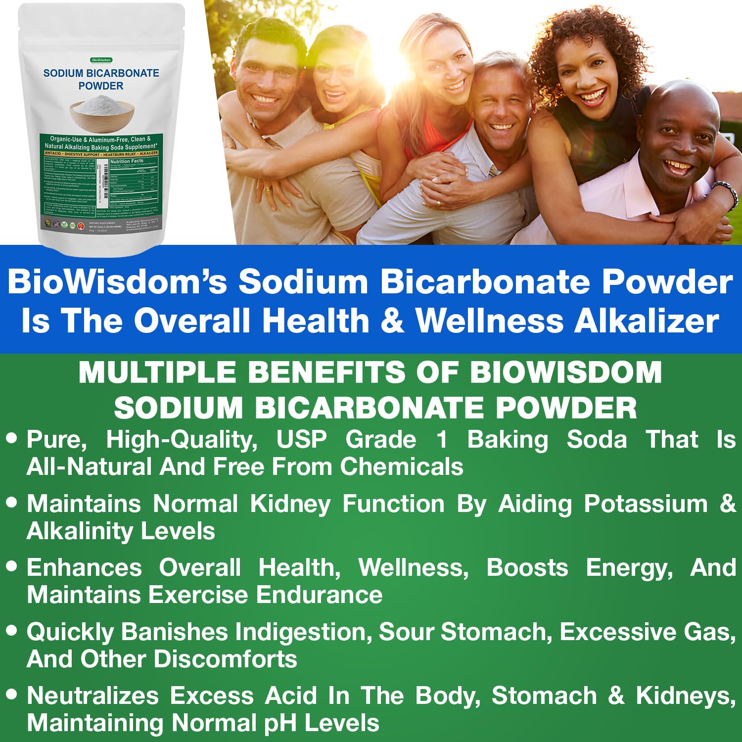 BioWisdom Nutraceuticals Sodium Bicarbonate Powder with measuring spoon