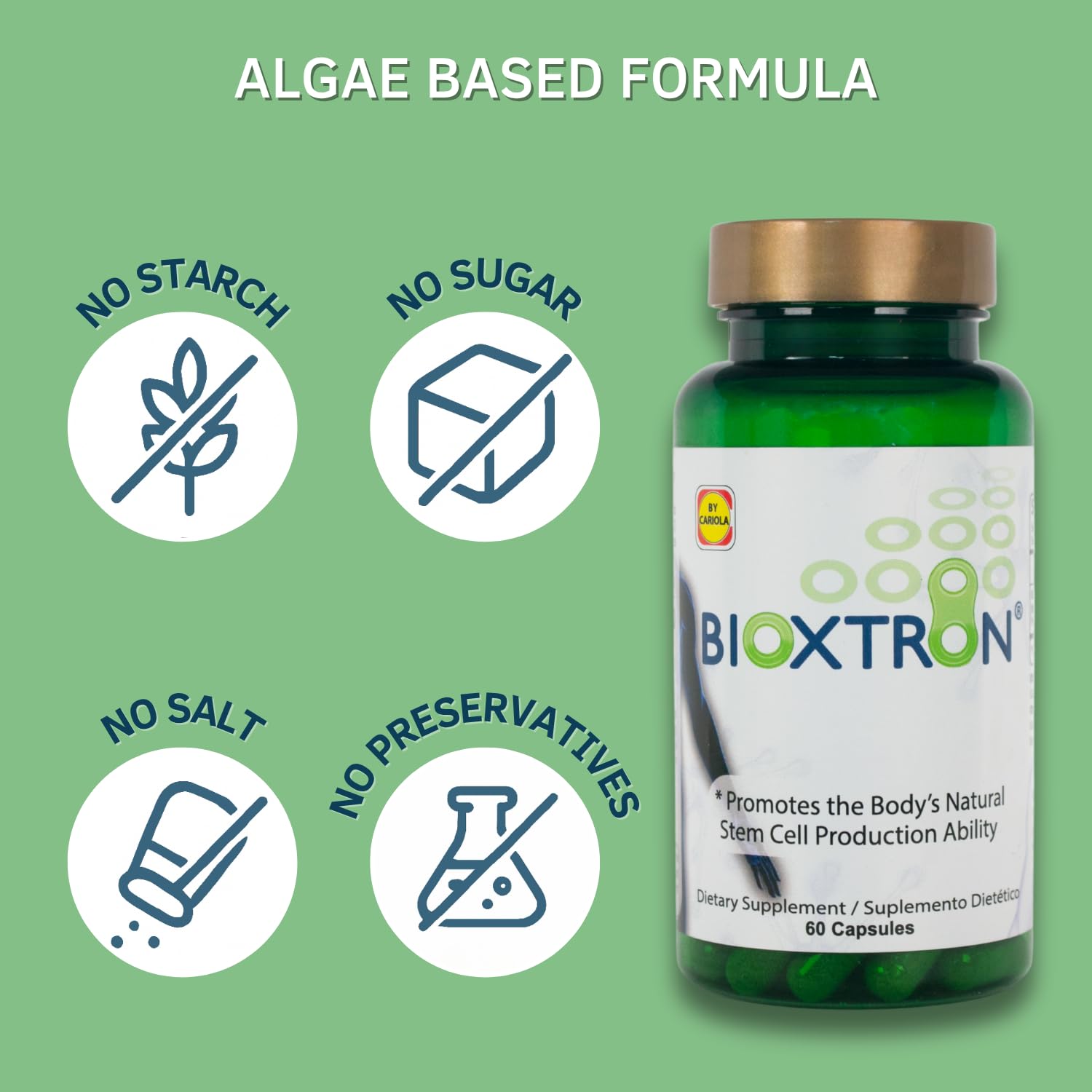 Bioxtron Stem Cell Support Supplement 70g back view with nutritional information