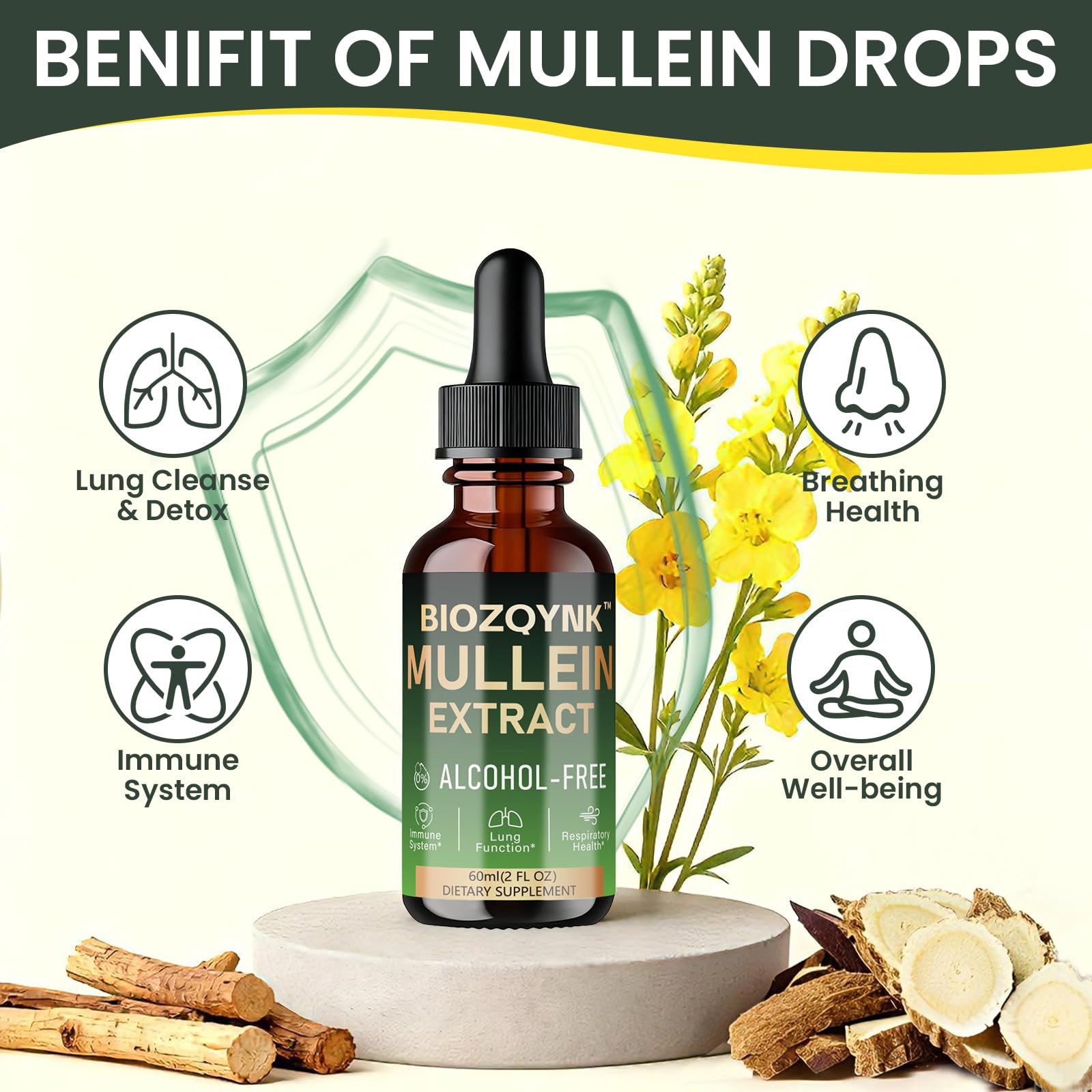 BIOZQYNK Mullein Leaf Liquid Extract 141g label close-up